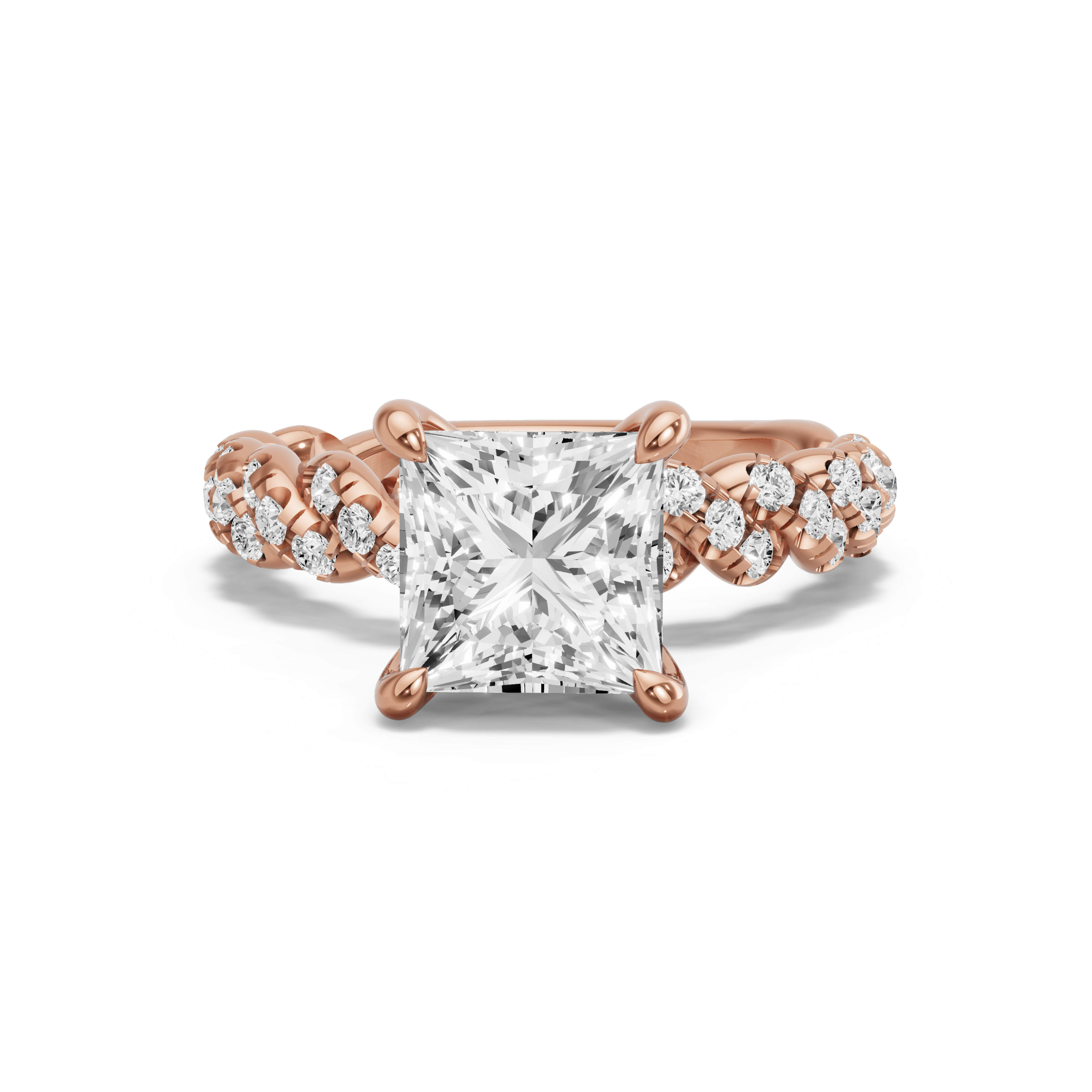 Image for Princess Four Prong Ring with Twist Pave band in 14K Yellow Gold