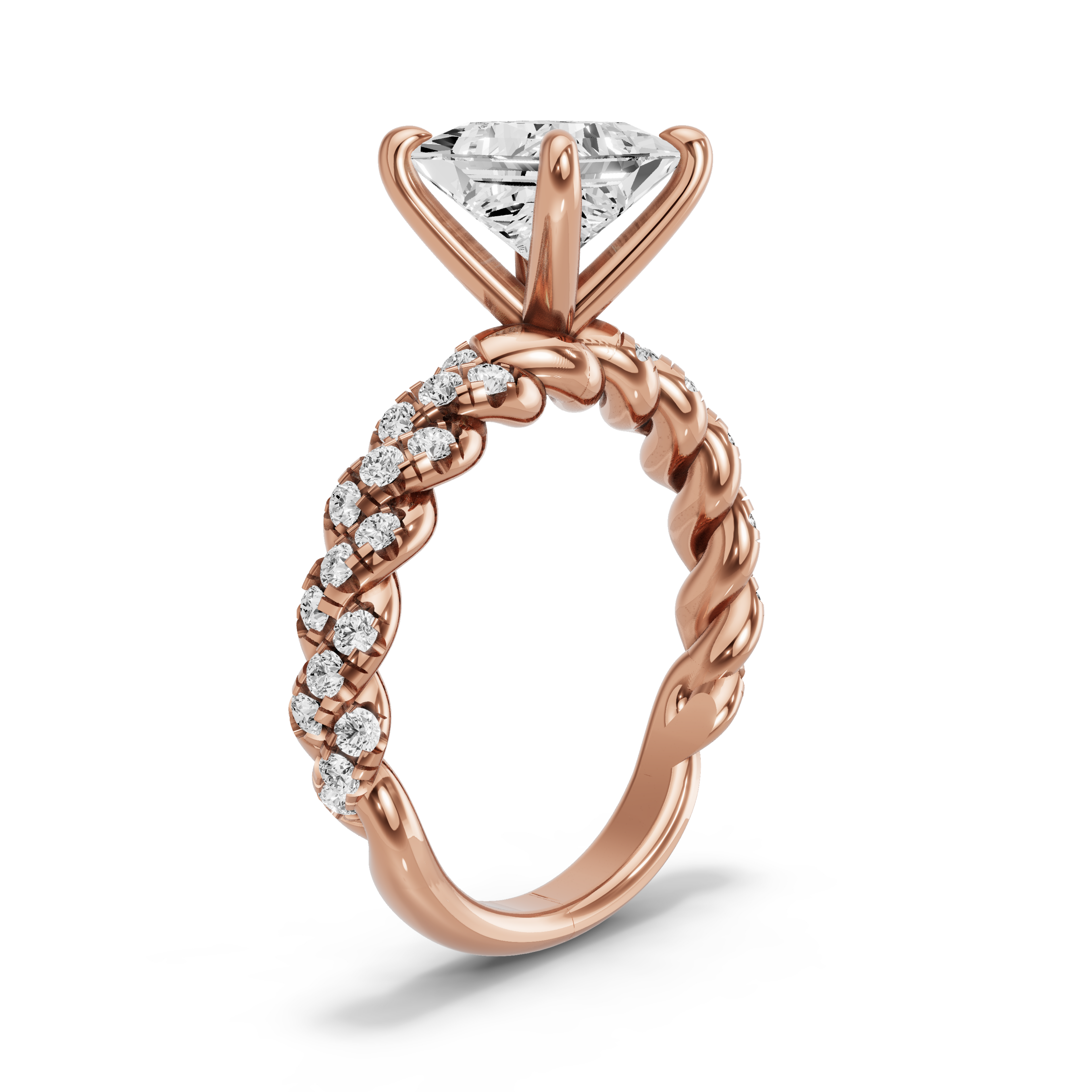 Image for Princess Four Prong Ring with Twist Pave band in 10K Yellow Gold