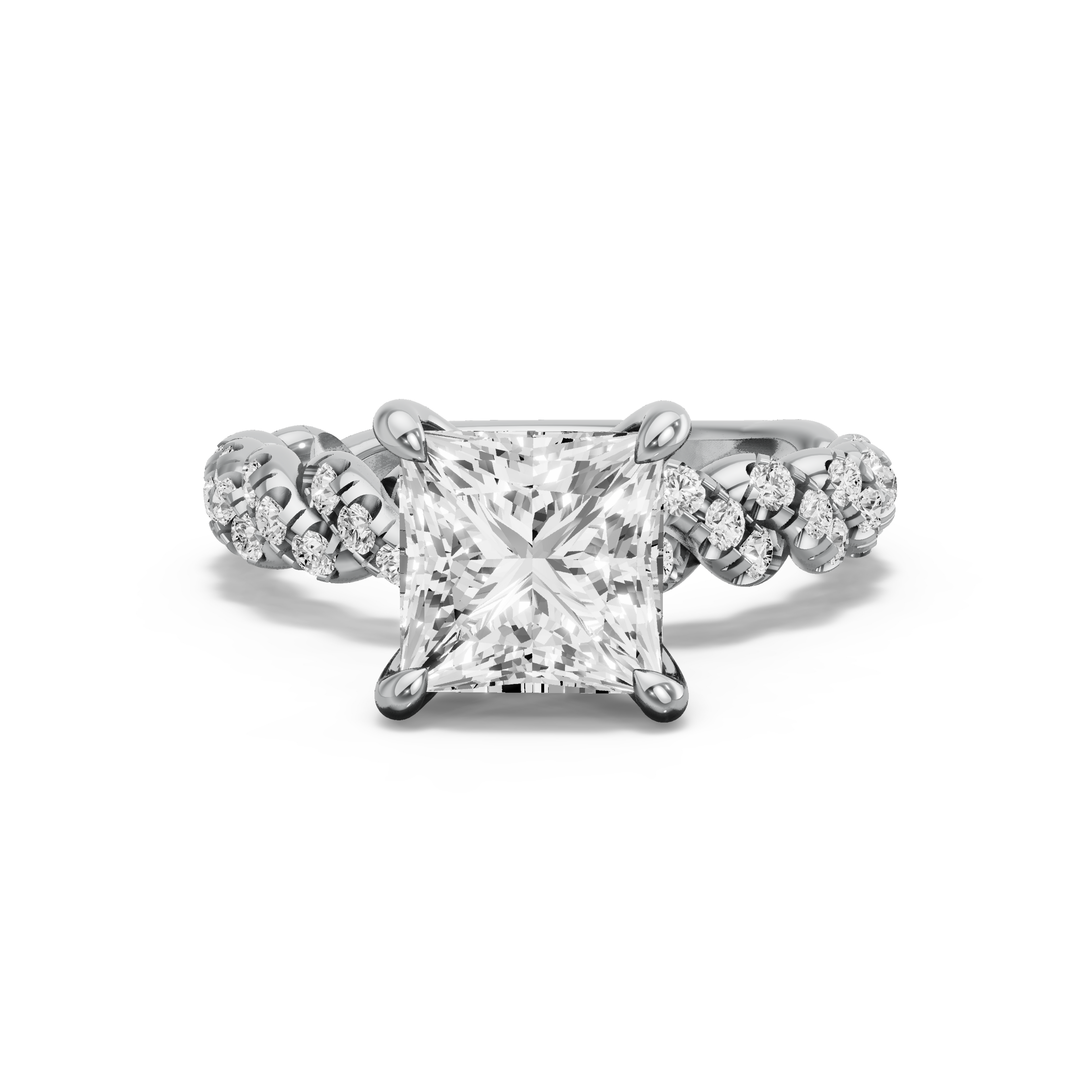 Image for Princess Four Prong Ring with Twist Pave band in 18K Two Tone Rose Gold