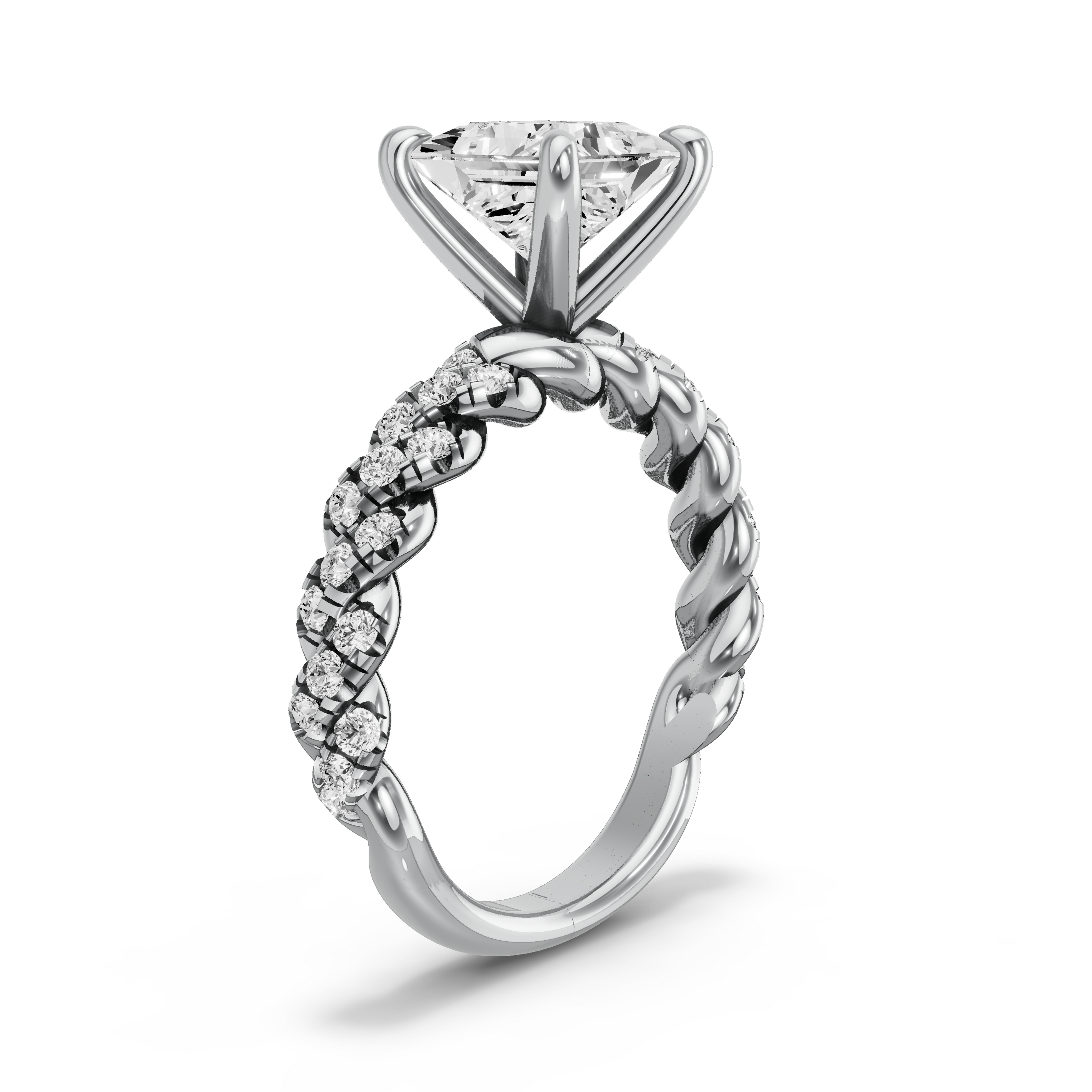 Image for Princess Four Prong Ring with Twist Pave band in 18K Two Tone Rose Gold