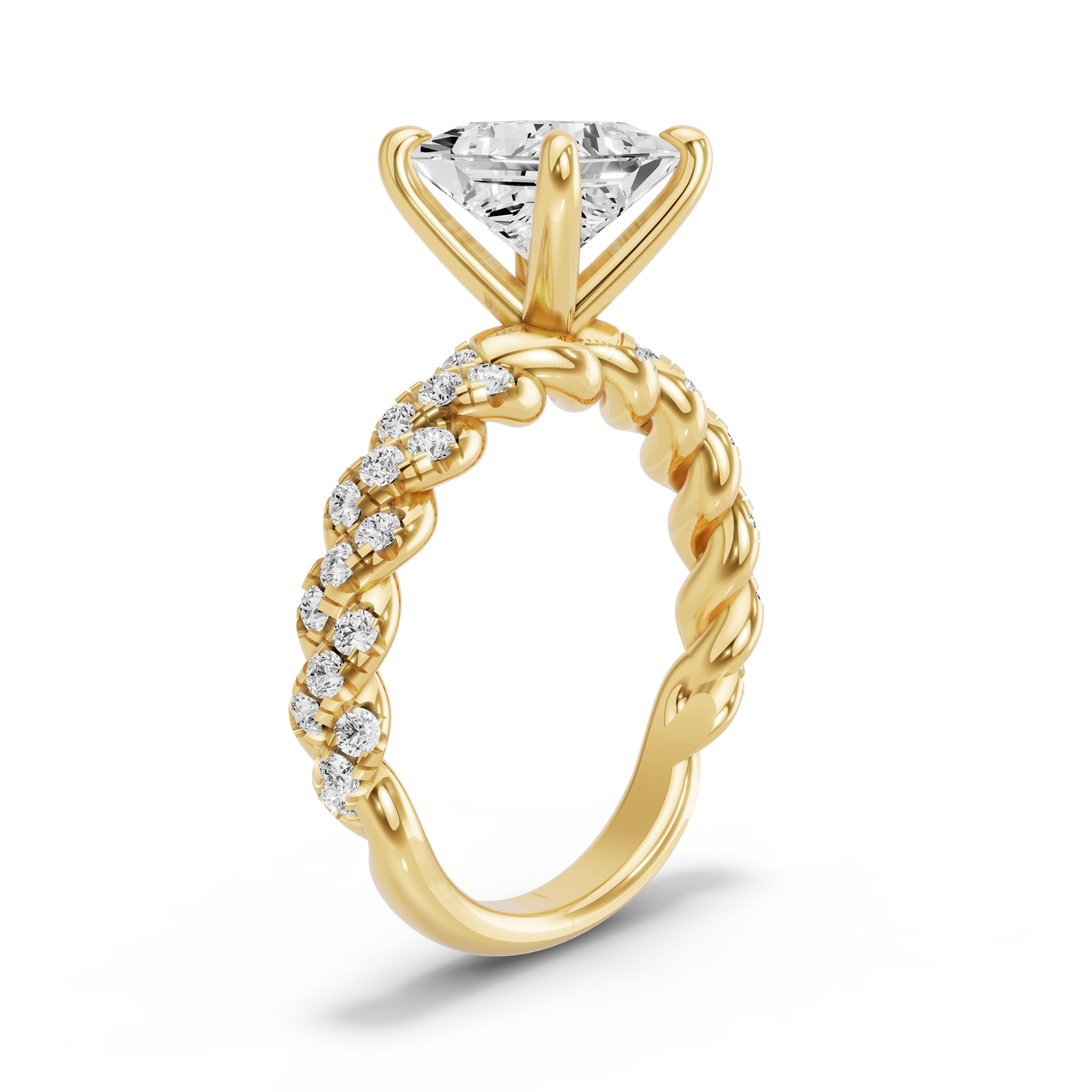Image for Princess Four Prong Ring with Twist Pave band in 10K White Gold