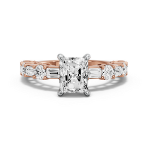 Image for Radiant Four Prong Ring with Alternating Baguette band