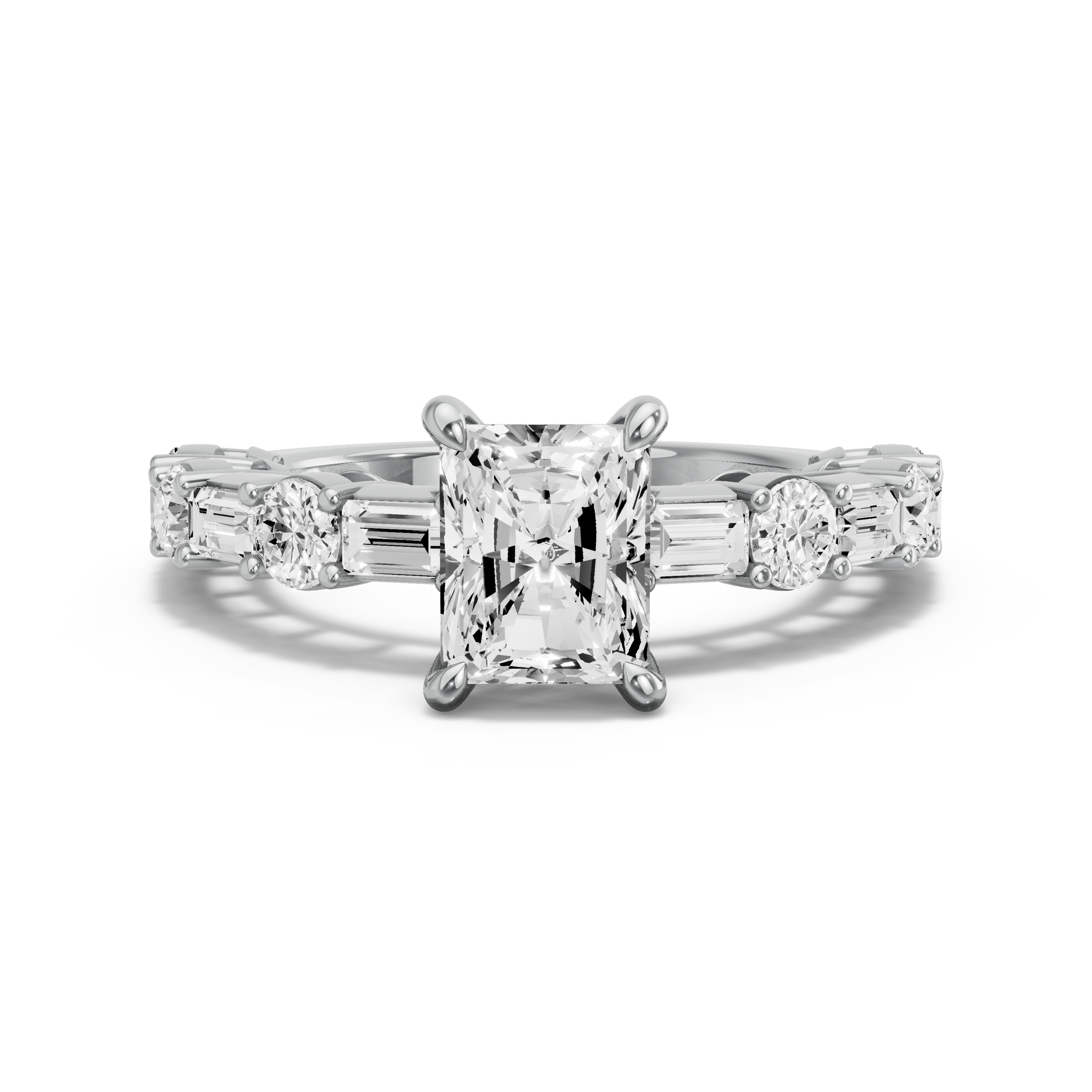 Image for Radiant Four Prong Ring with Alternating Baguette band in 950 Platinum