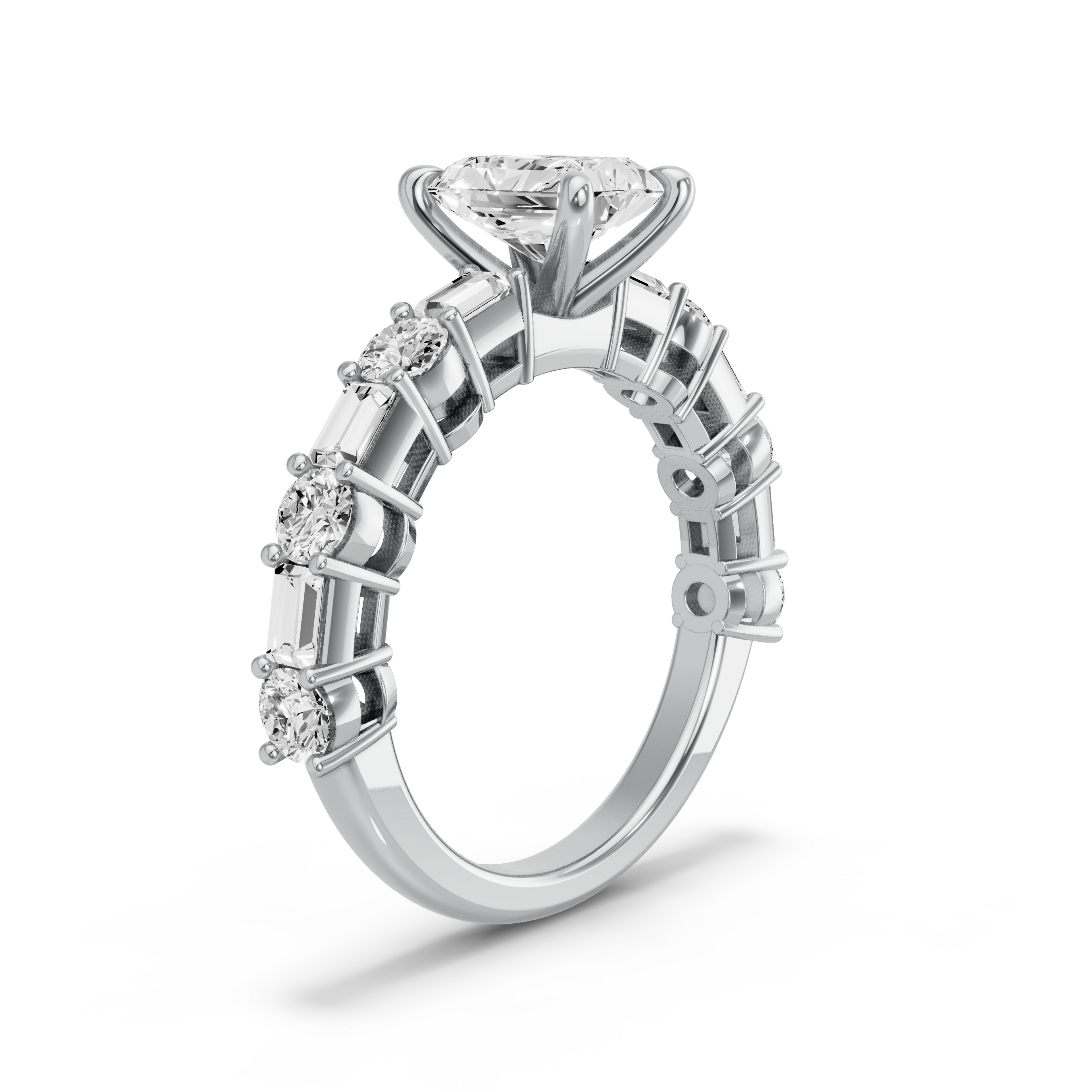 Image for Radiant Four Prong Ring with Alternating Baguette band in 950 Platinum