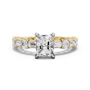 Image for Radiant Four Prong Ring with Alternating Baguette band