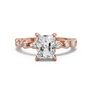 Image for Radiant Four Prong Ring with Alternating Marquise band in 14K Rose Gold