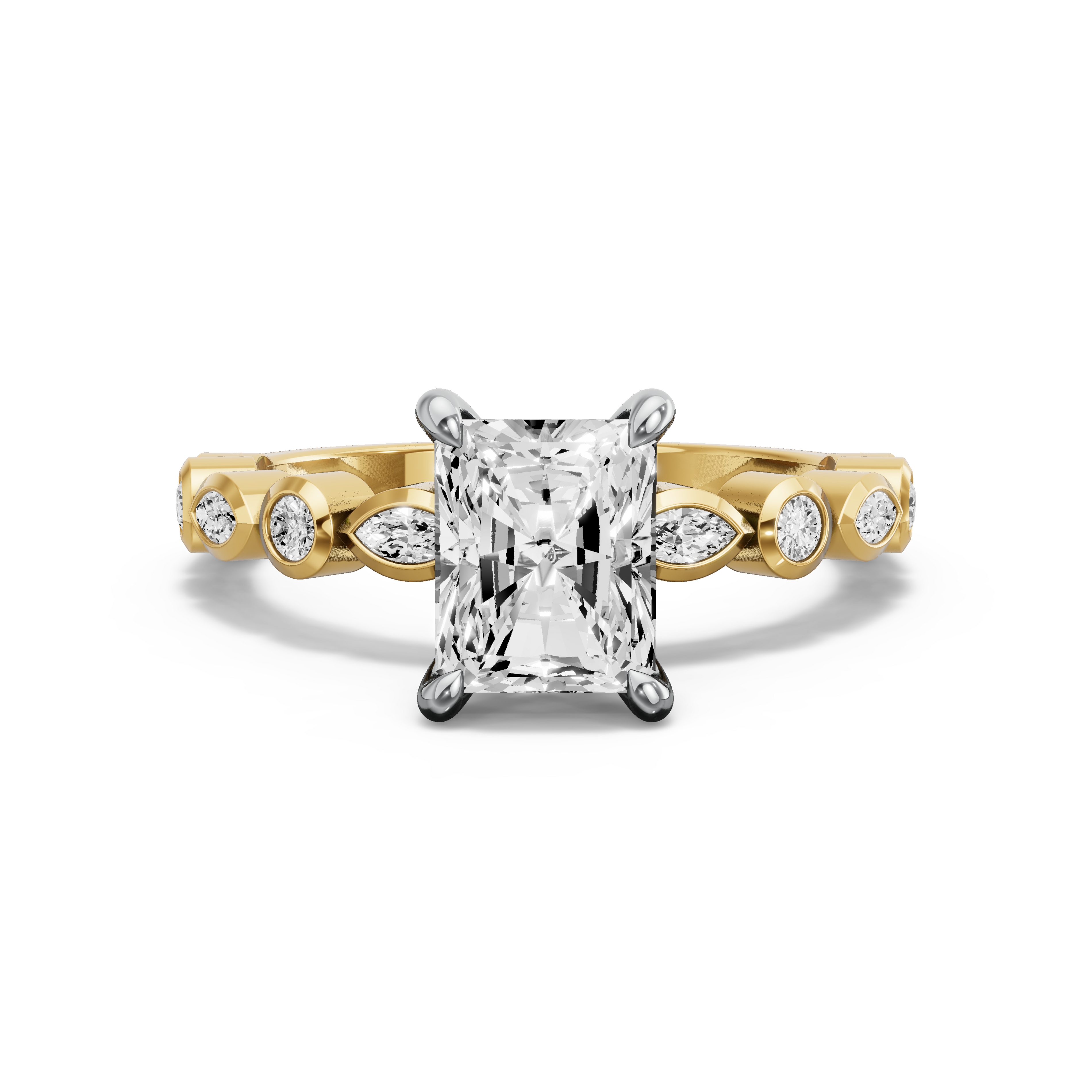 Image for Radiant Four Prong Ring with Alternating Marquise band in 10K Two Tone Yellow Gold
