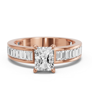 Image for Radiant Four Prong Ring with Baguette Channel band
