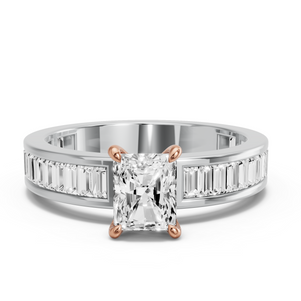 Image for Radiant Four Prong Ring with Baguette Channel band