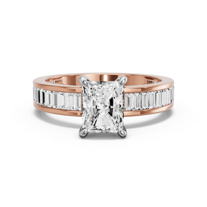 Image for Radiant Four Prong Ring with Baguette Channel band