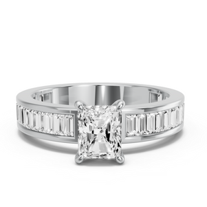 Image for Radiant Four Prong Ring with Baguette Channel band