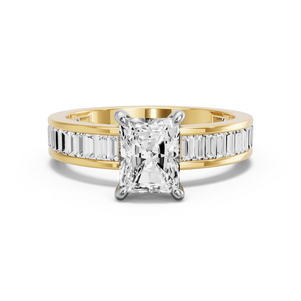 Image for Radiant Four Prong Ring with Baguette Channel band