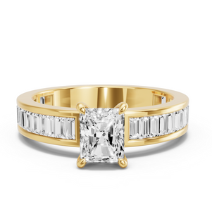 Image for Radiant Four Prong Ring with Baguette Channel band