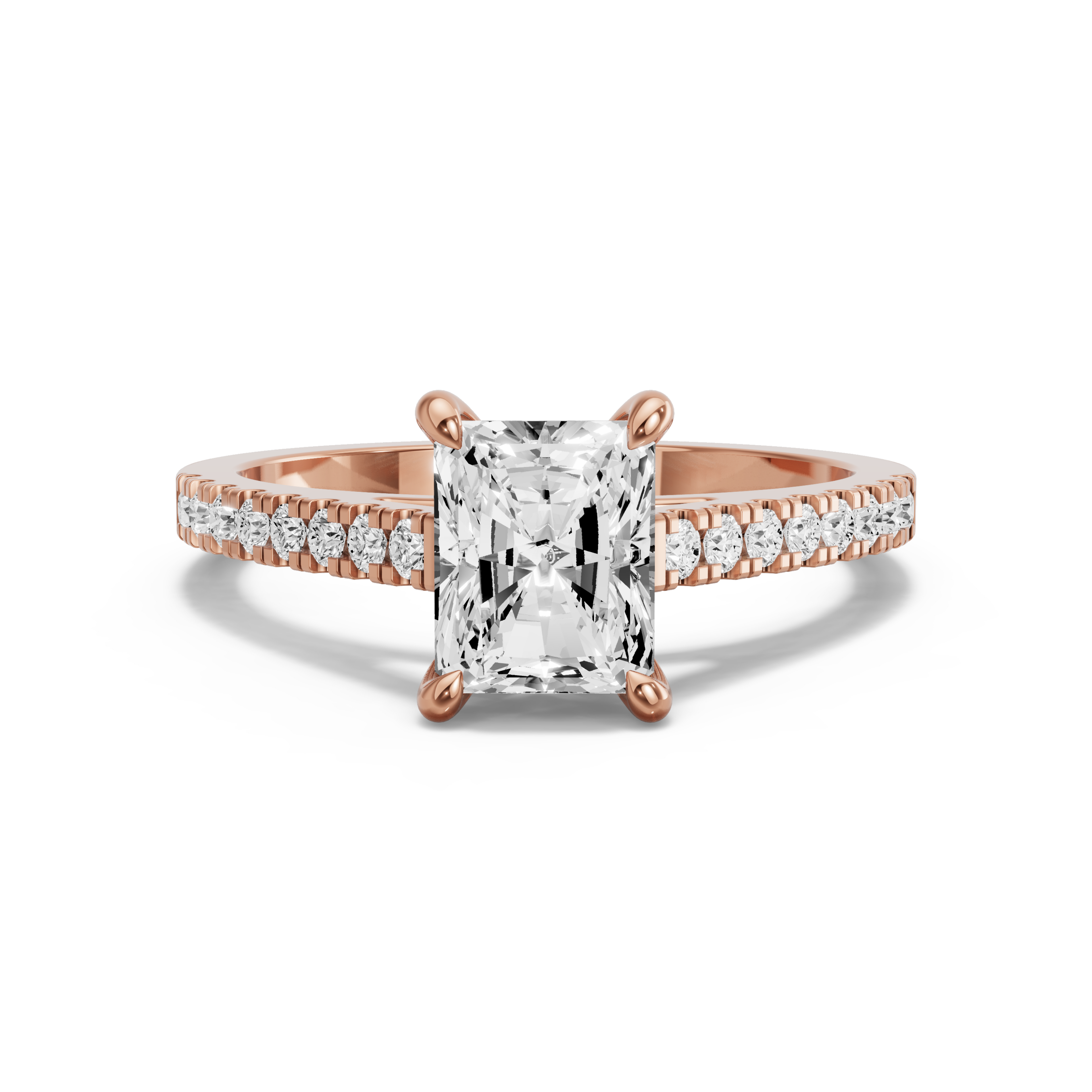 Image for Radiant Four Prong Ring with Cathedral Pave band in 14K Rose Gold