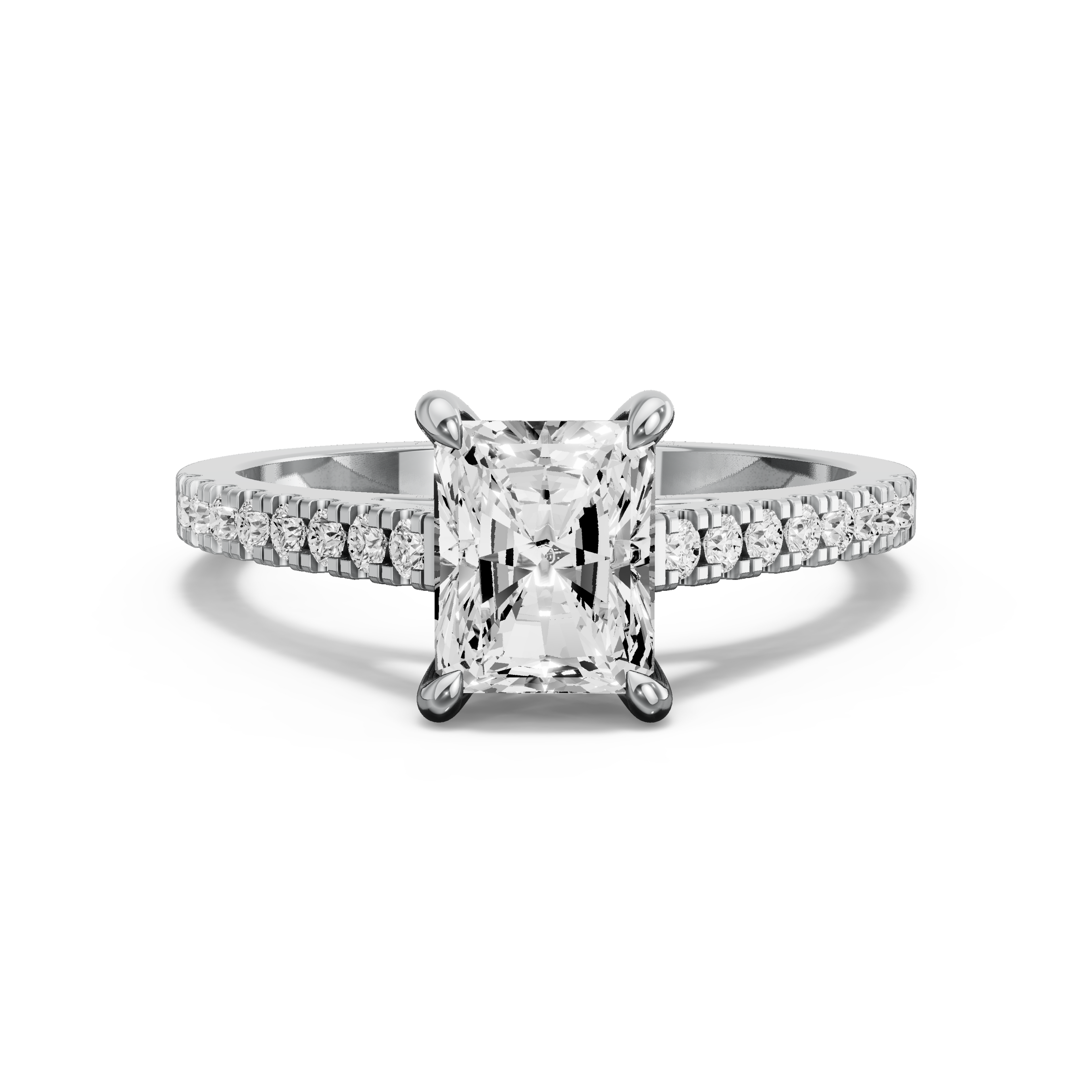Image for Radiant Four Prong Ring with Cathedral Pave band in 18K White Gold