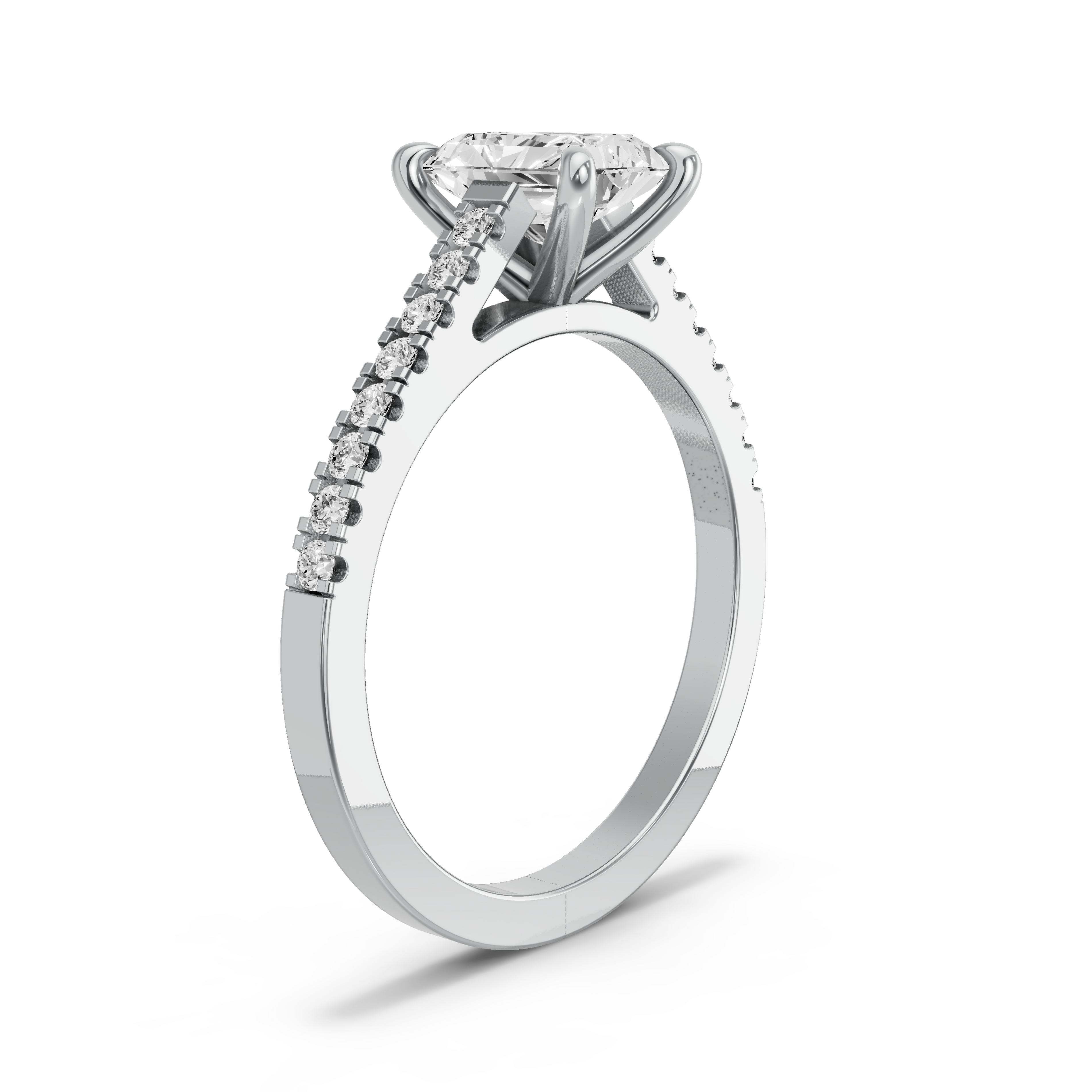 Image for Radiant Four Prong Ring with Cathedral Pave band in 950 Platinum
