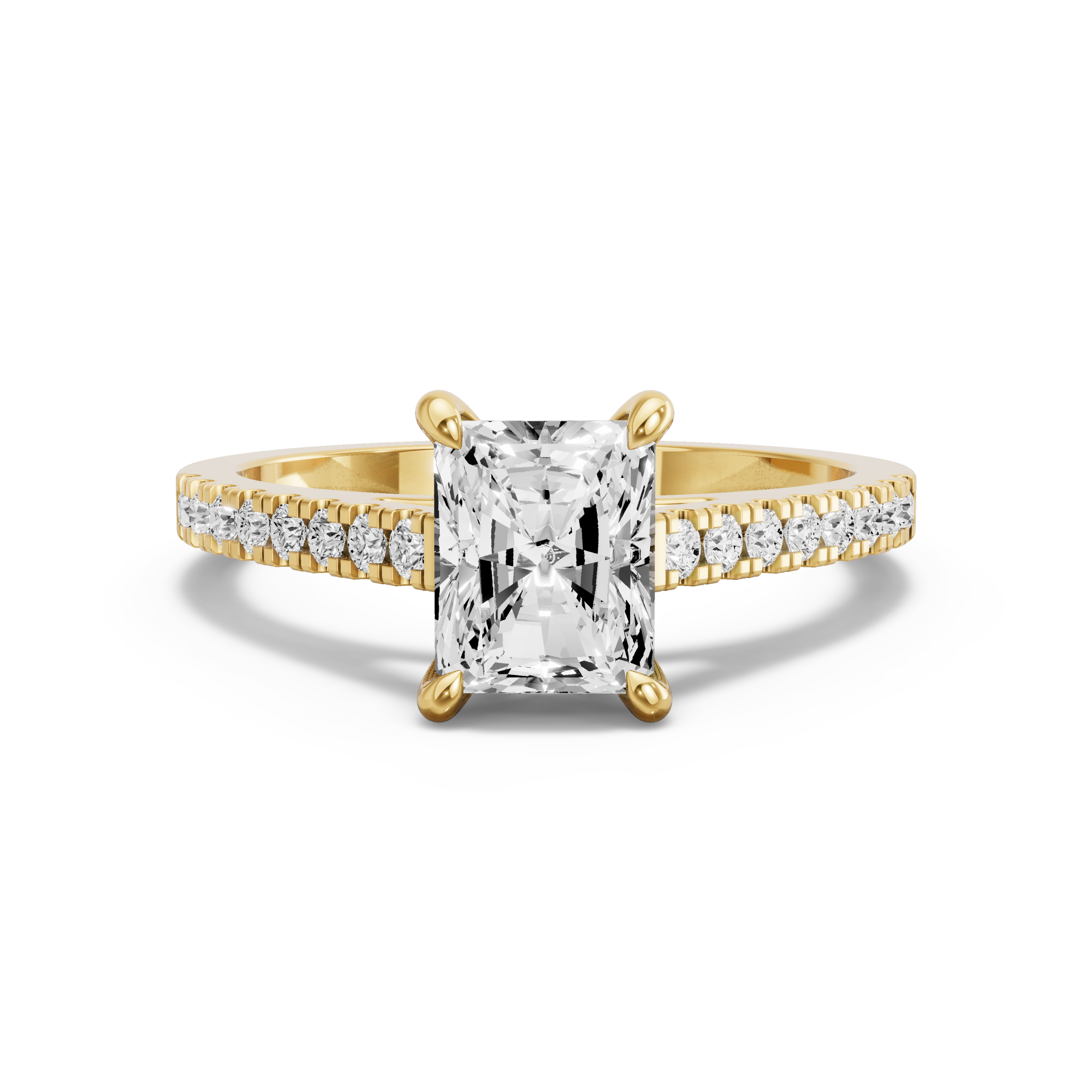 Image for Radiant Four Prong Ring with Cathedral Pave band in 18K Yellow Gold