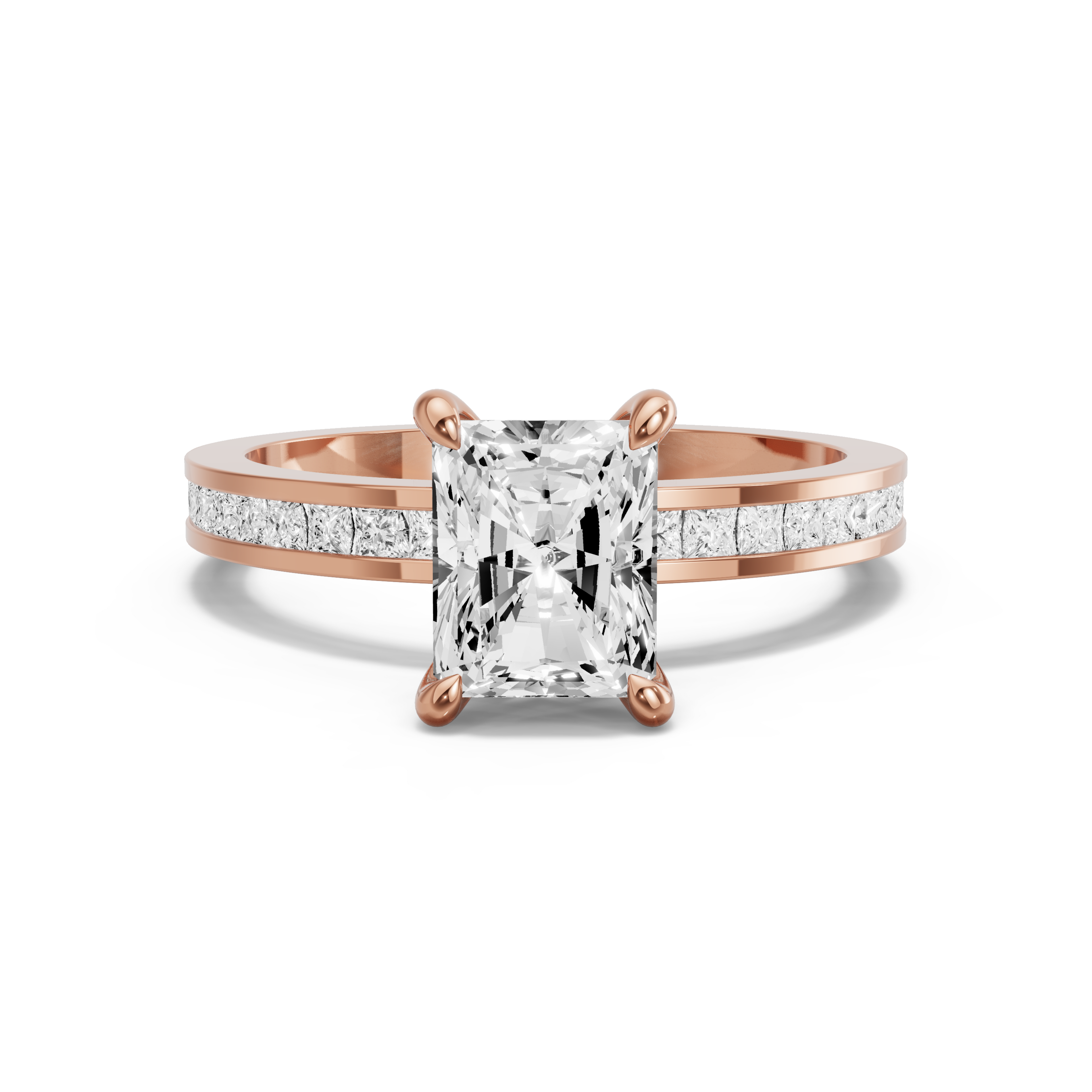 Image for Radiant Four Prong Ring with Channel band in 18K Rose Gold
