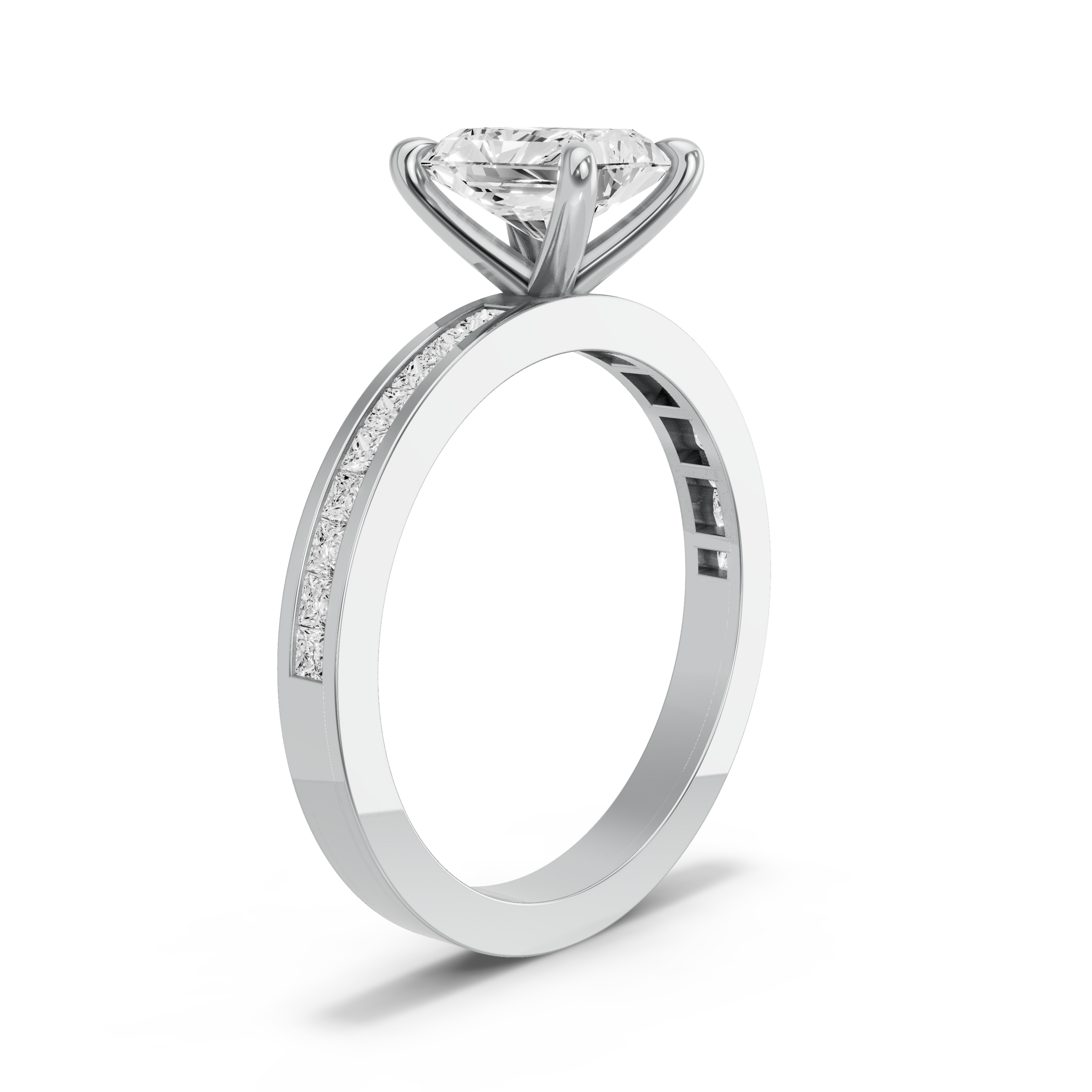Image for Radiant Four Prong Ring with Channel band in 18K White Gold