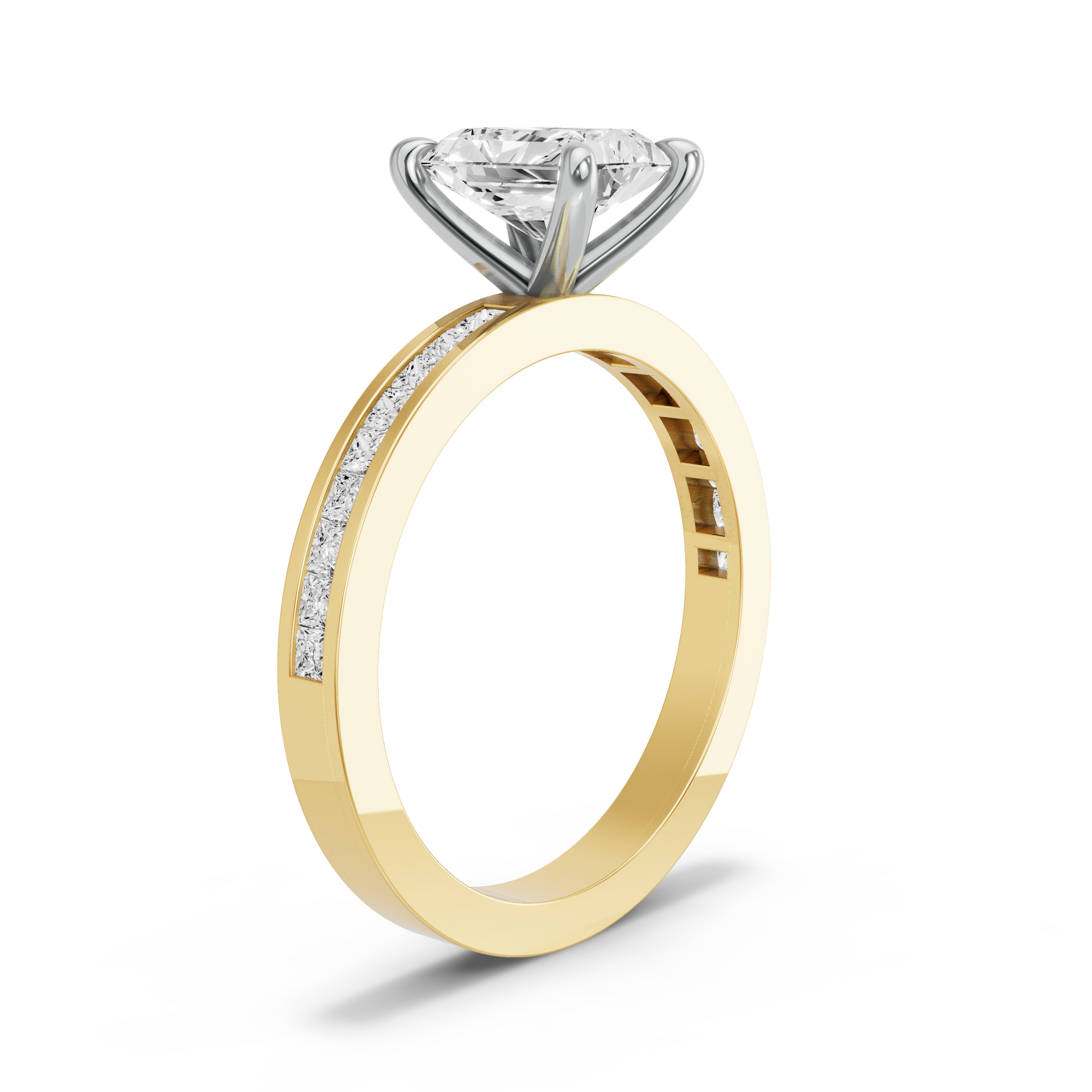 Image for Radiant Four Prong Ring with Channel band in 14K Two Tone Yellow Gold