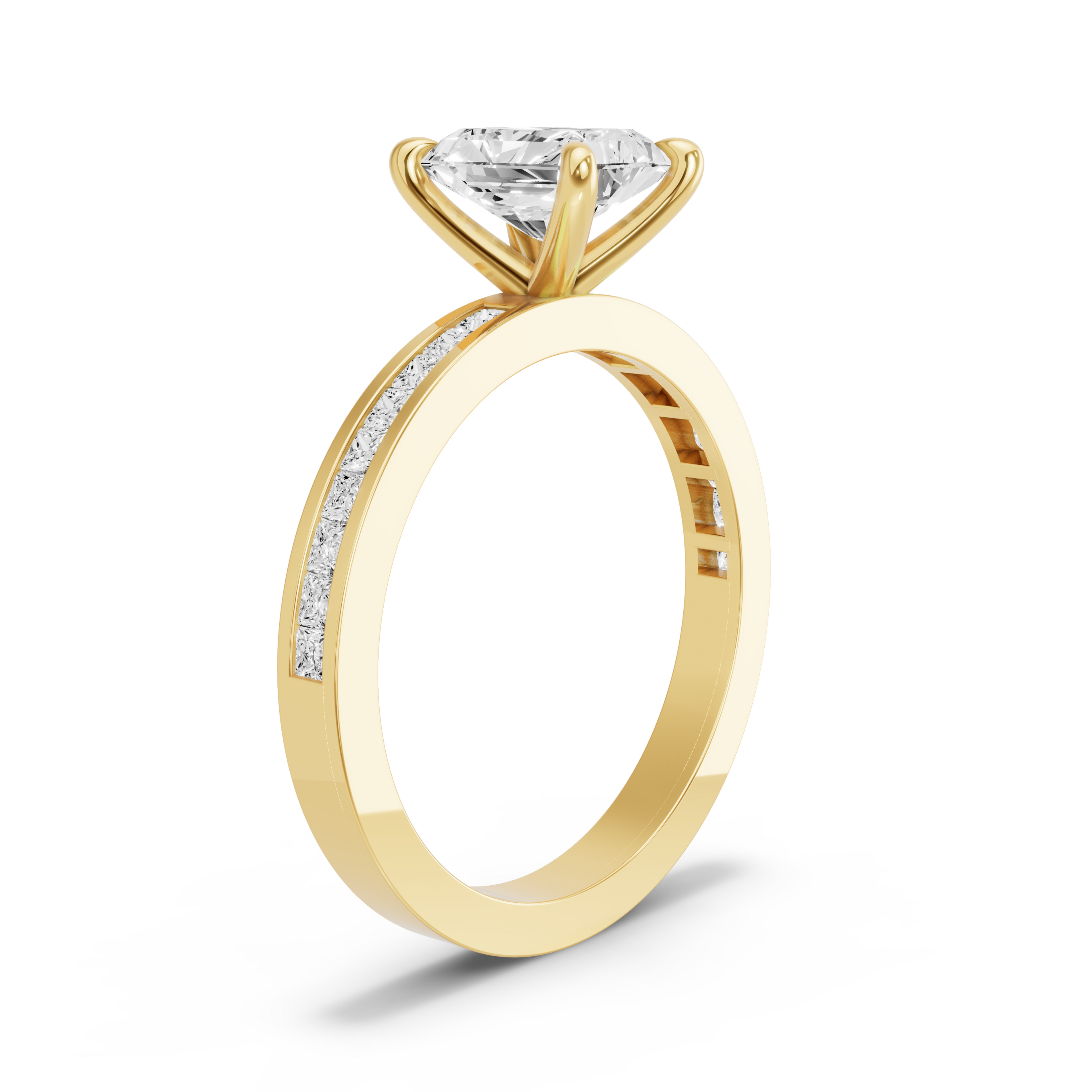 Image for Radiant Four Prong Ring with Channel band in 18K Yellow Gold
