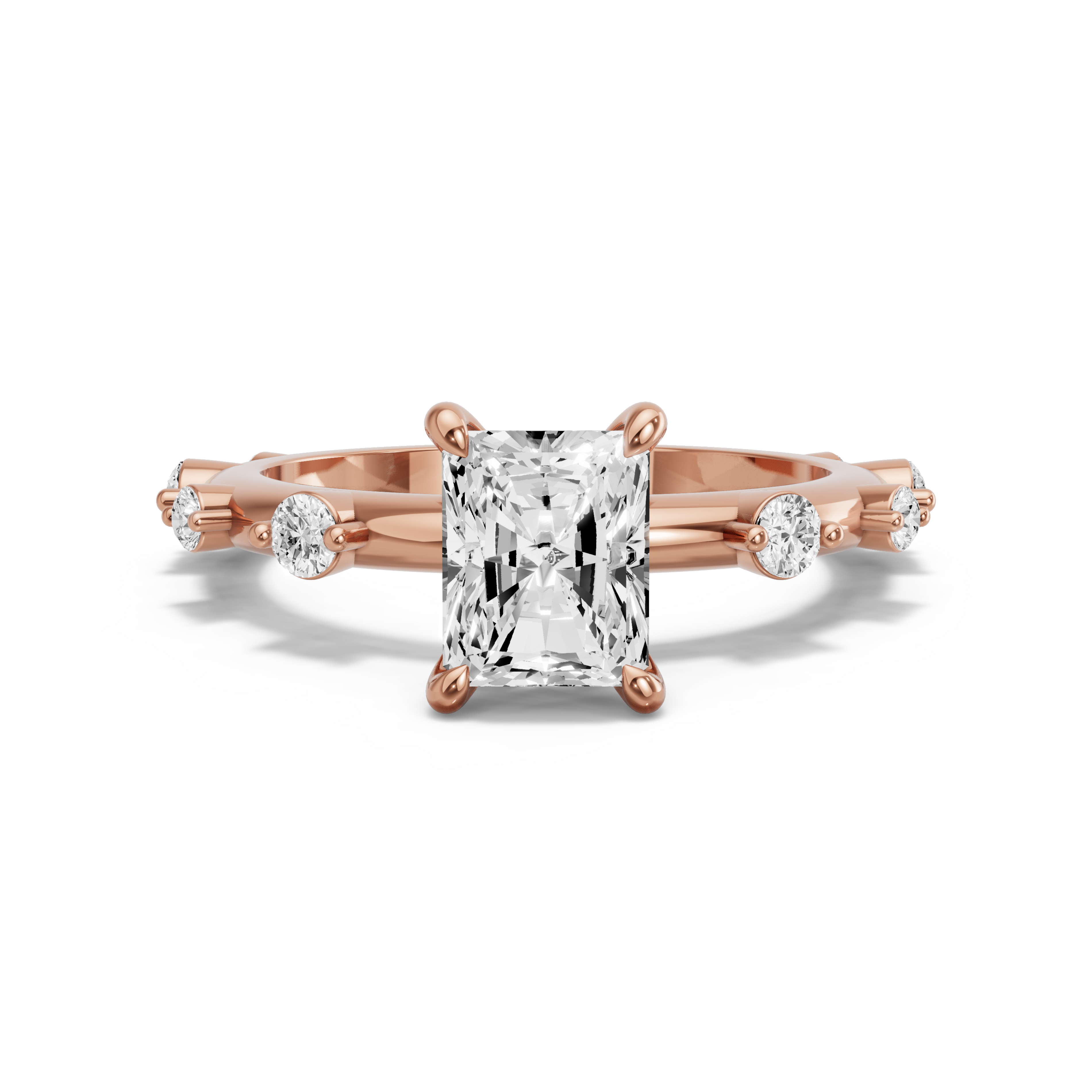 Image for Radiant Four Prong Ring with Floating Station band in 10K Rose Gold