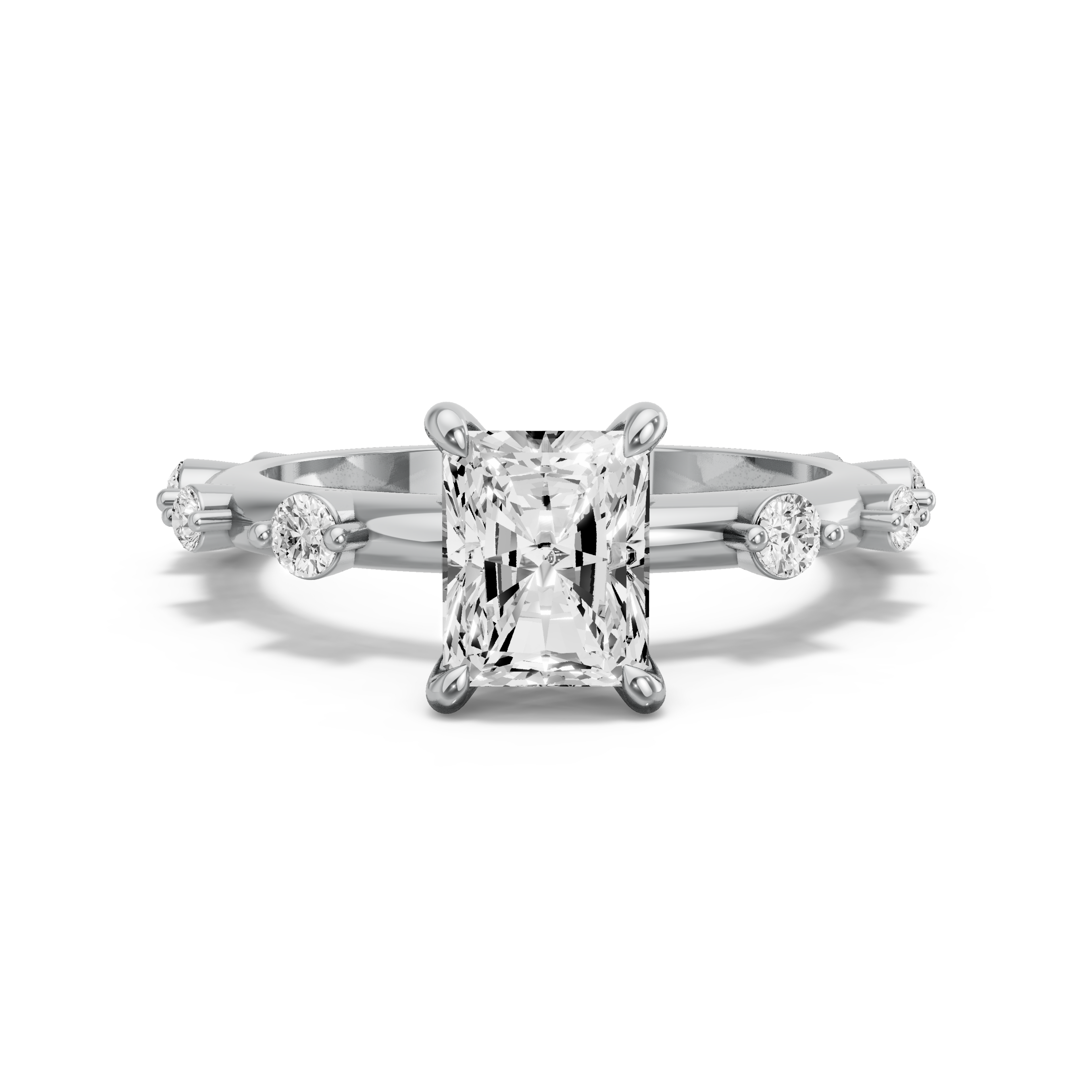 Image for Radiant Four Prong Ring with Floating Station band in 14K White Gold