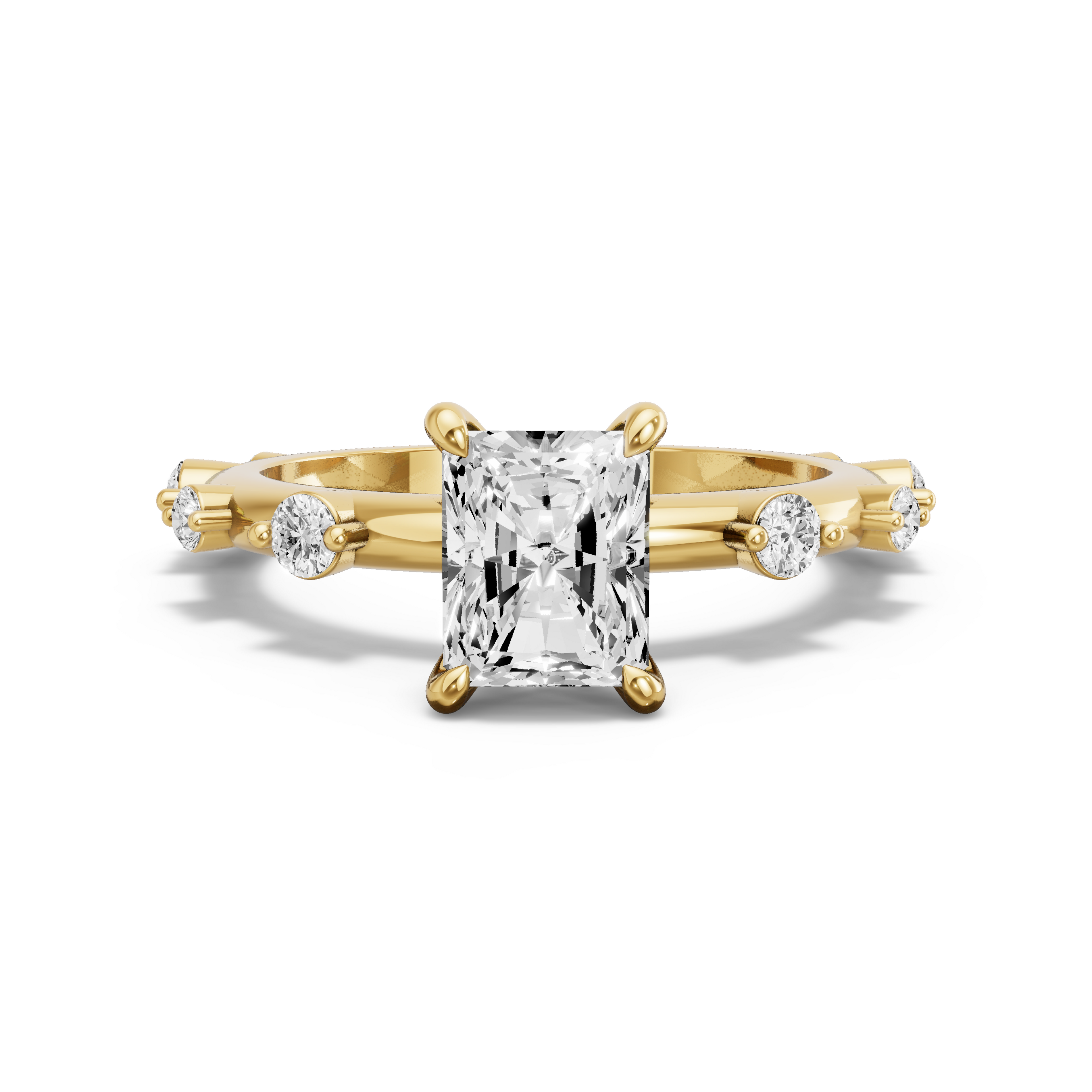 Image for Radiant Four Prong Ring with Floating Station band in 10K Yellow Gold
