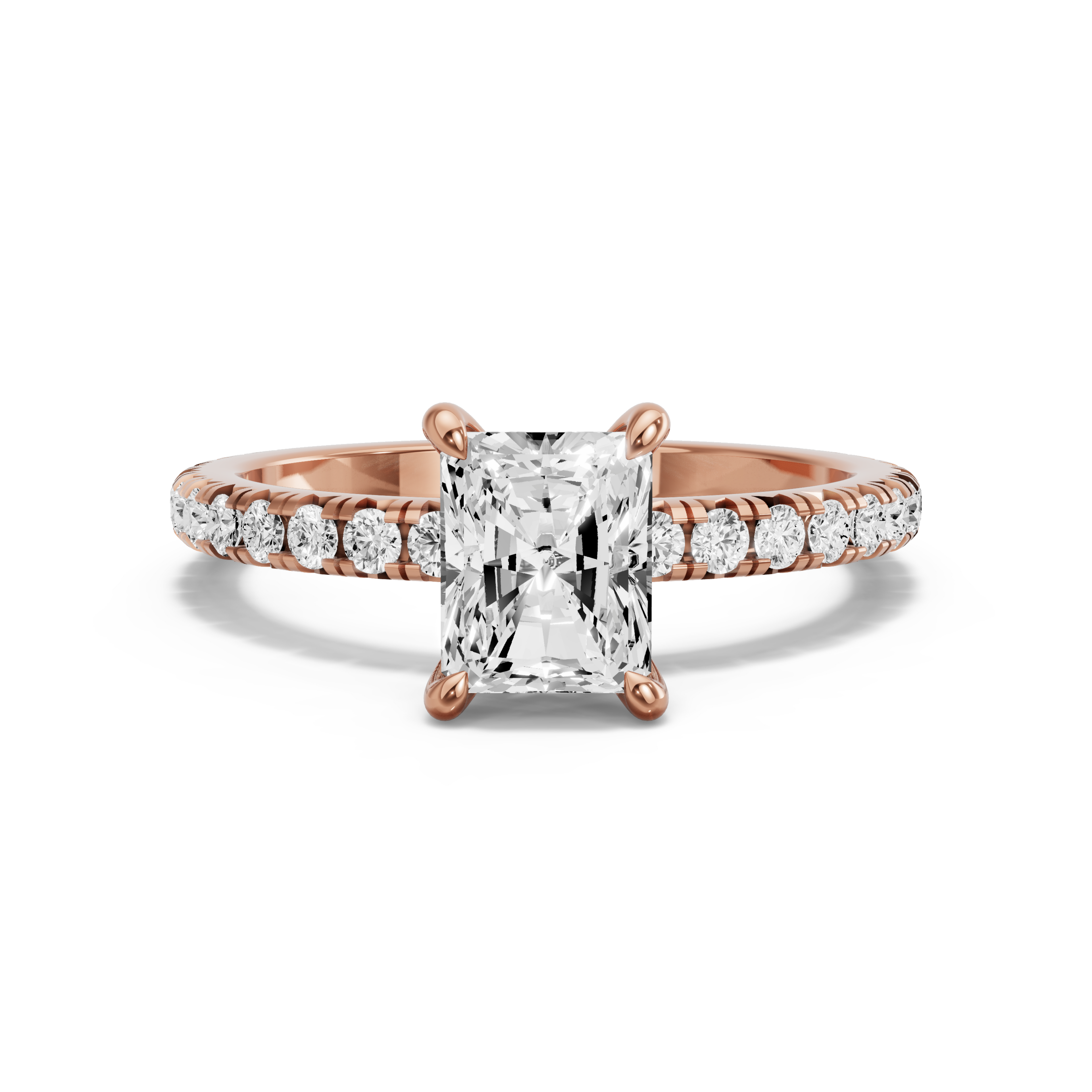 Image for Radiant Four Prong Ring with French Pave band in 10K Rose Gold