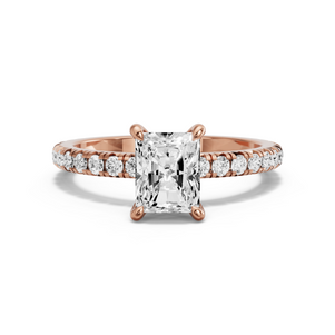 Image for Radiant Four Prong Ring with French Pave band in 14K Rose Gold