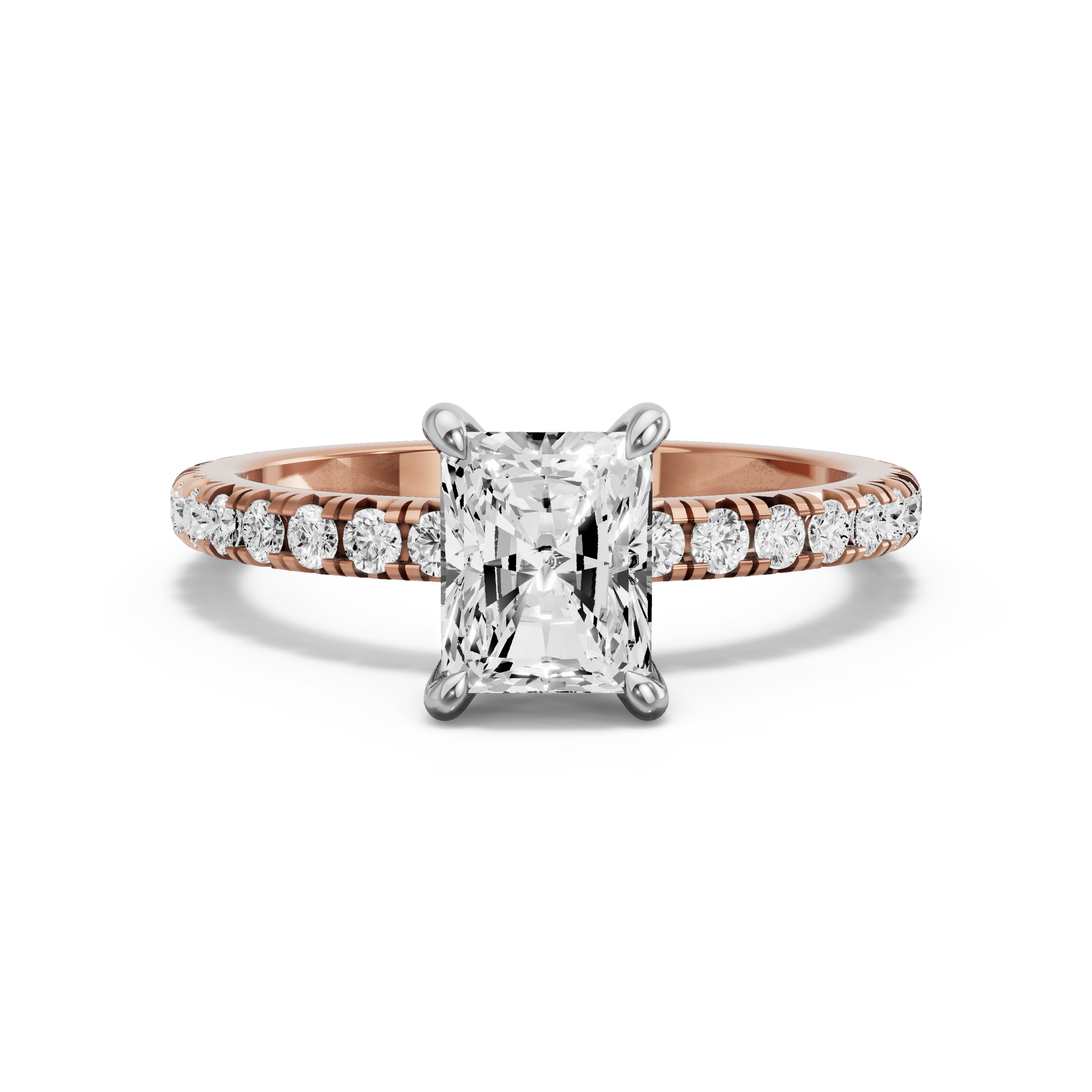 Image for Radiant Four Prong Ring with French Pave band in 10K Two Tone Rose Gold