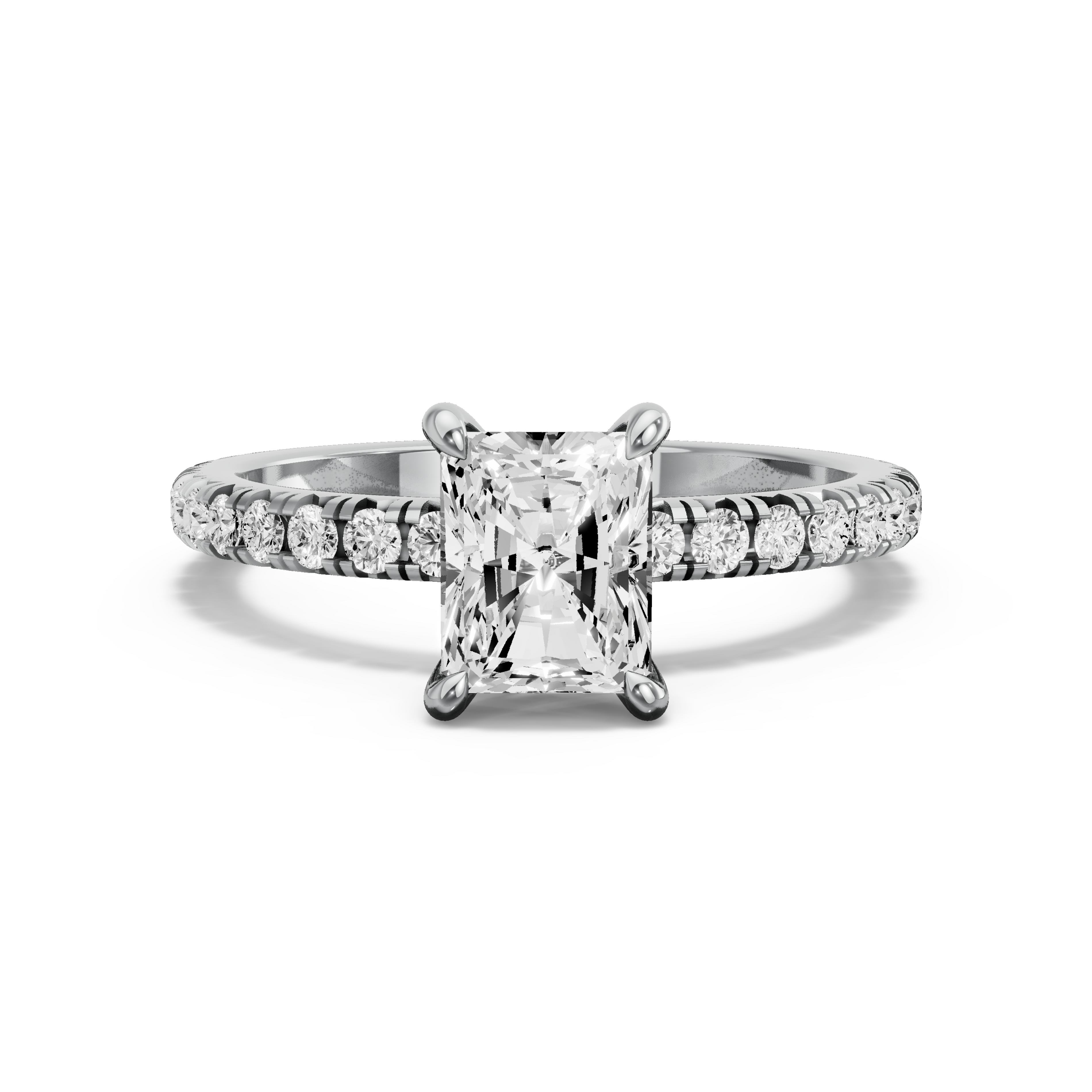 Image for Radiant Four Prong Ring with French Pave band in 14K White Gold