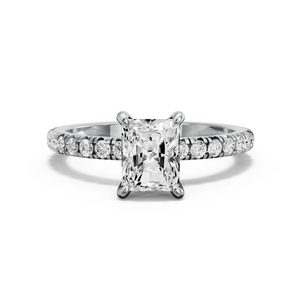 Image for Radiant Four Prong Ring with French Pave band in 14K White Gold