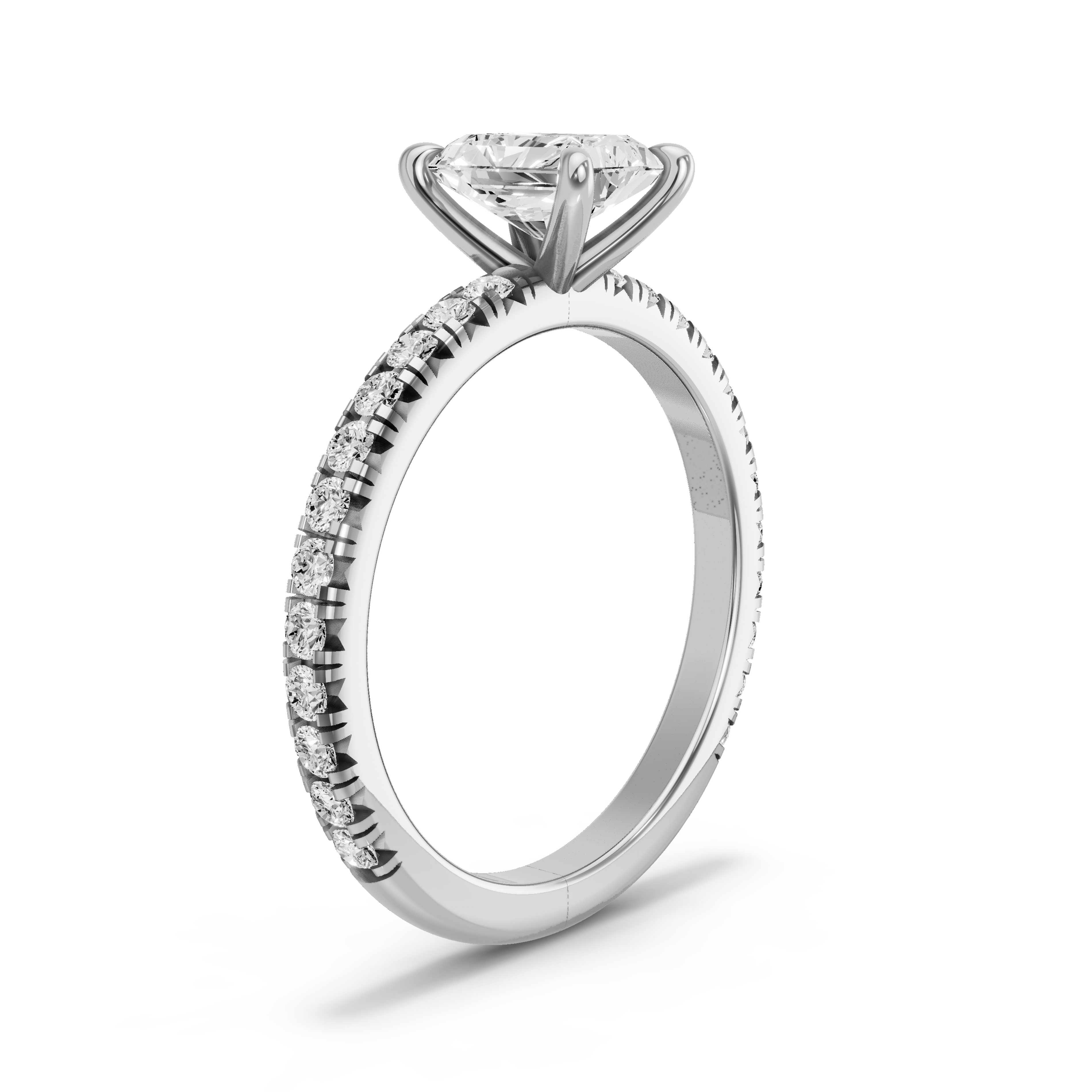 Image for Radiant Four Prong Ring with French Pave band in 14K White Gold