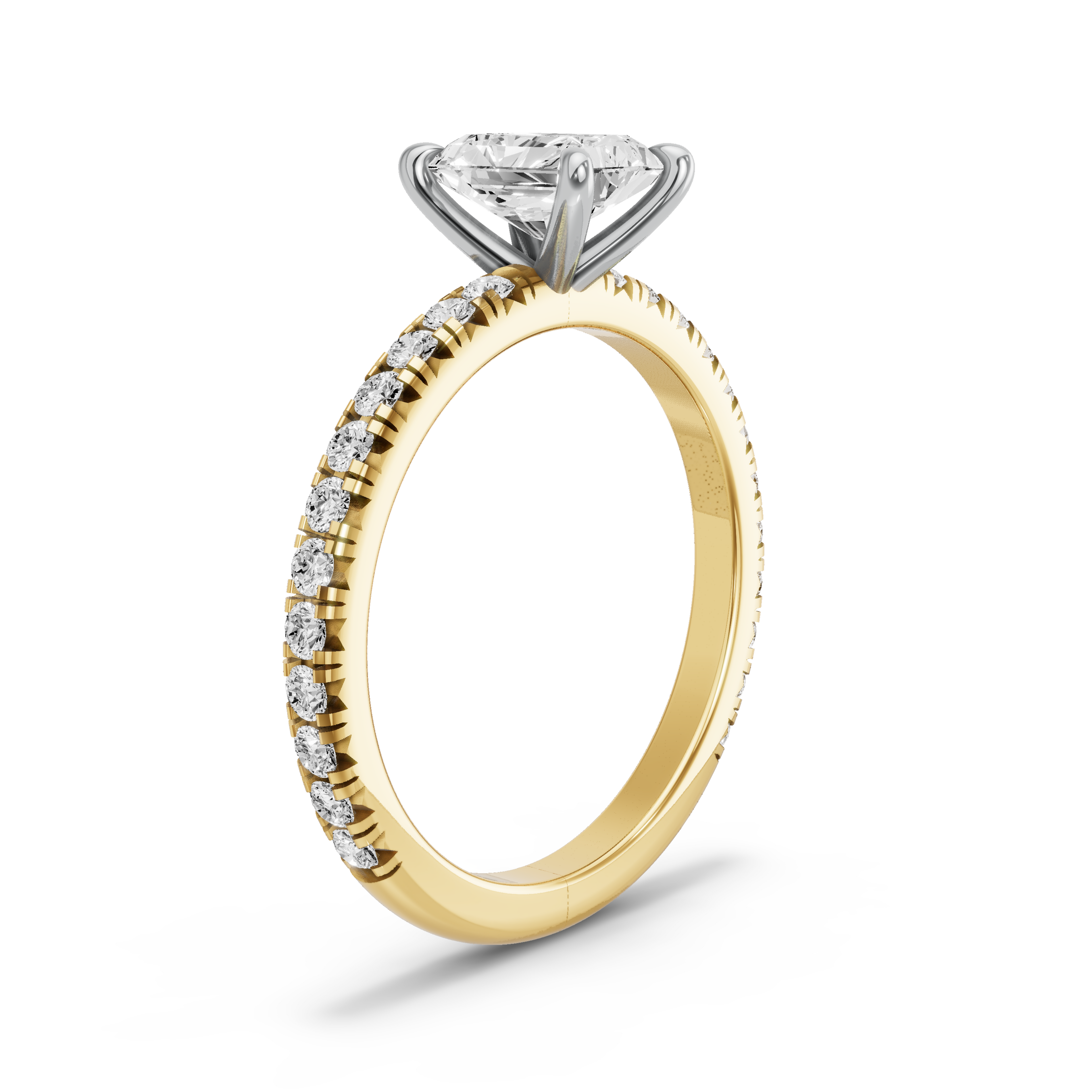 Image for Radiant Four Prong Ring with French Pave band in 14K Two Tone Yellow Gold