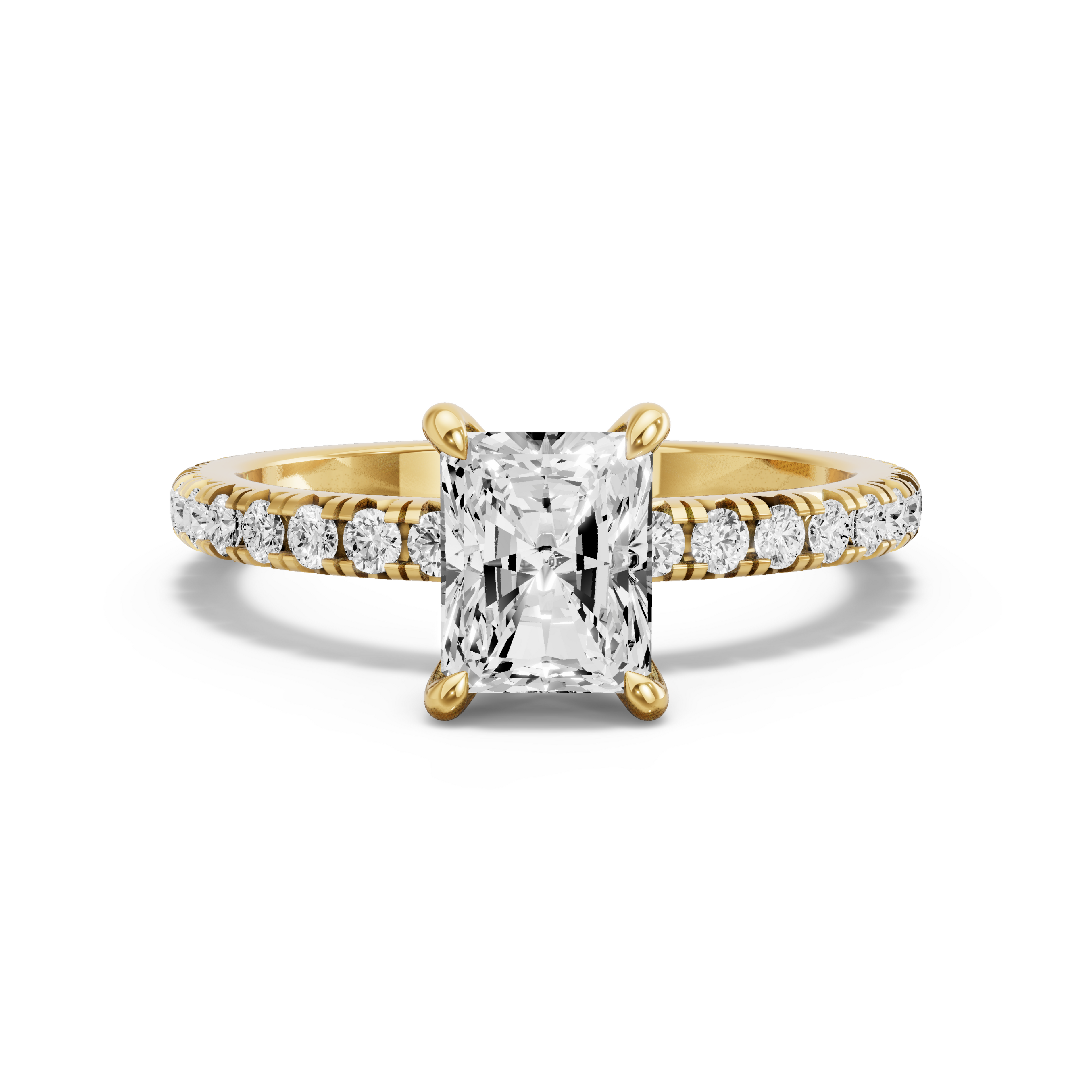 Image for Radiant Four Prong Ring with French Pave band in 14K Yellow Gold