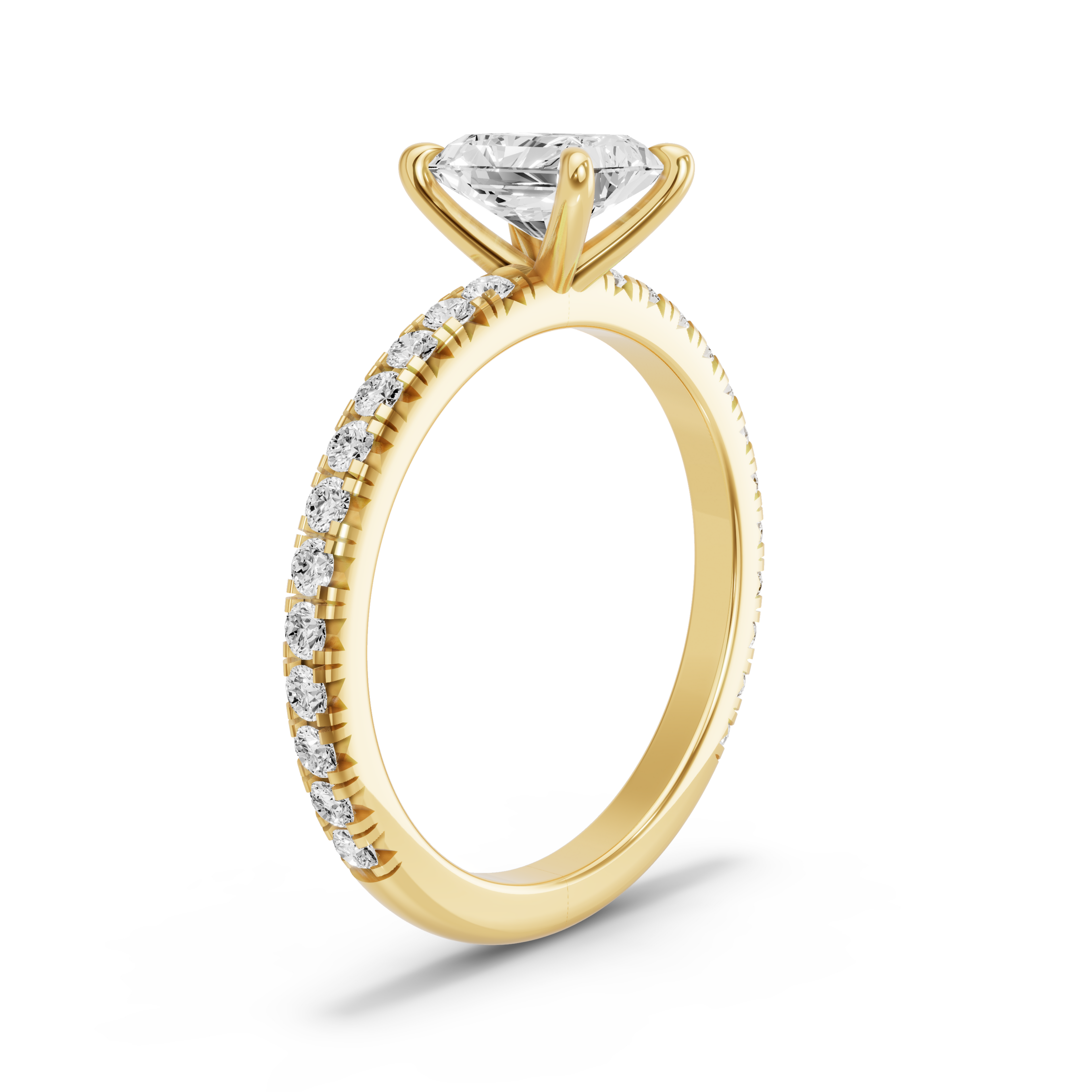 Image for Radiant Four Prong Ring with French Pave band in 18K Yellow Gold
