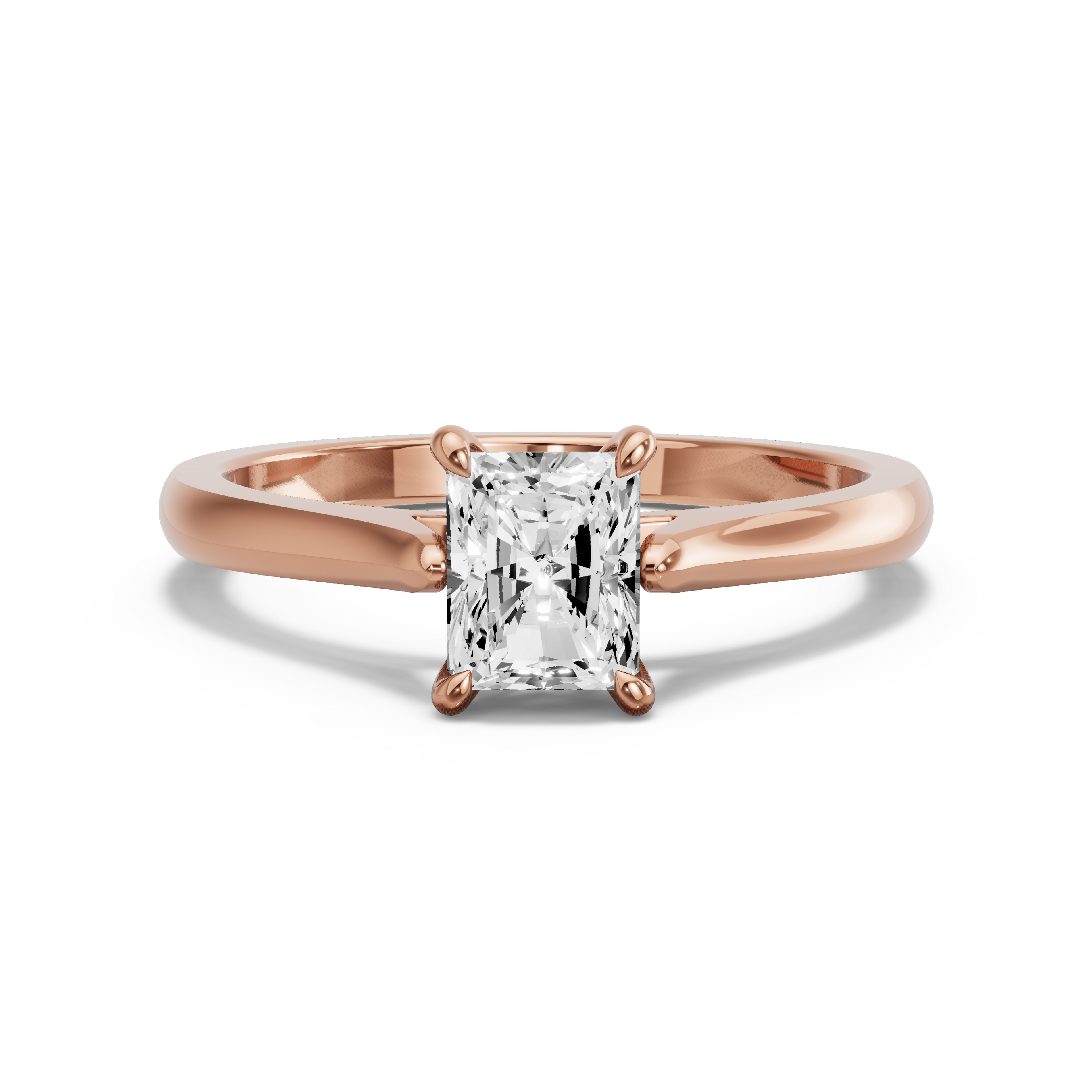 Image for Radiant Four Prong Ring with Knife Edge Cathedral band in 18K Rose Gold