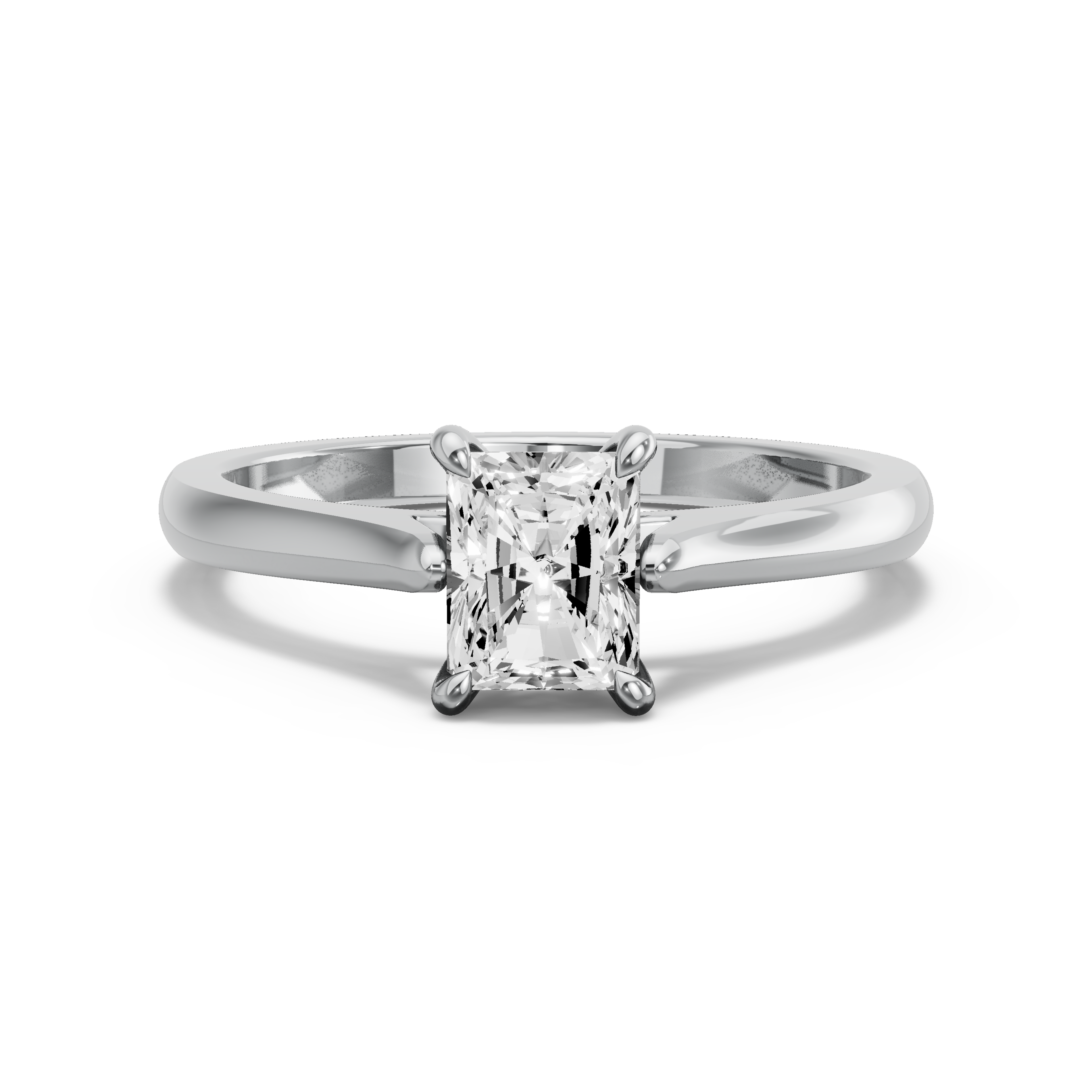 Image for Radiant Four Prong Ring with Knife Edge Cathedral band in 10K White Gold