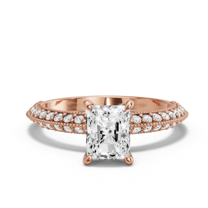 Image for Radiant Four Prong Ring with Knife Edge Pave band