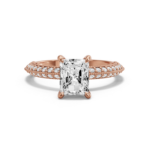 Image for Radiant Four Prong Ring with Knife Edge Pave band in 18K Rose Gold