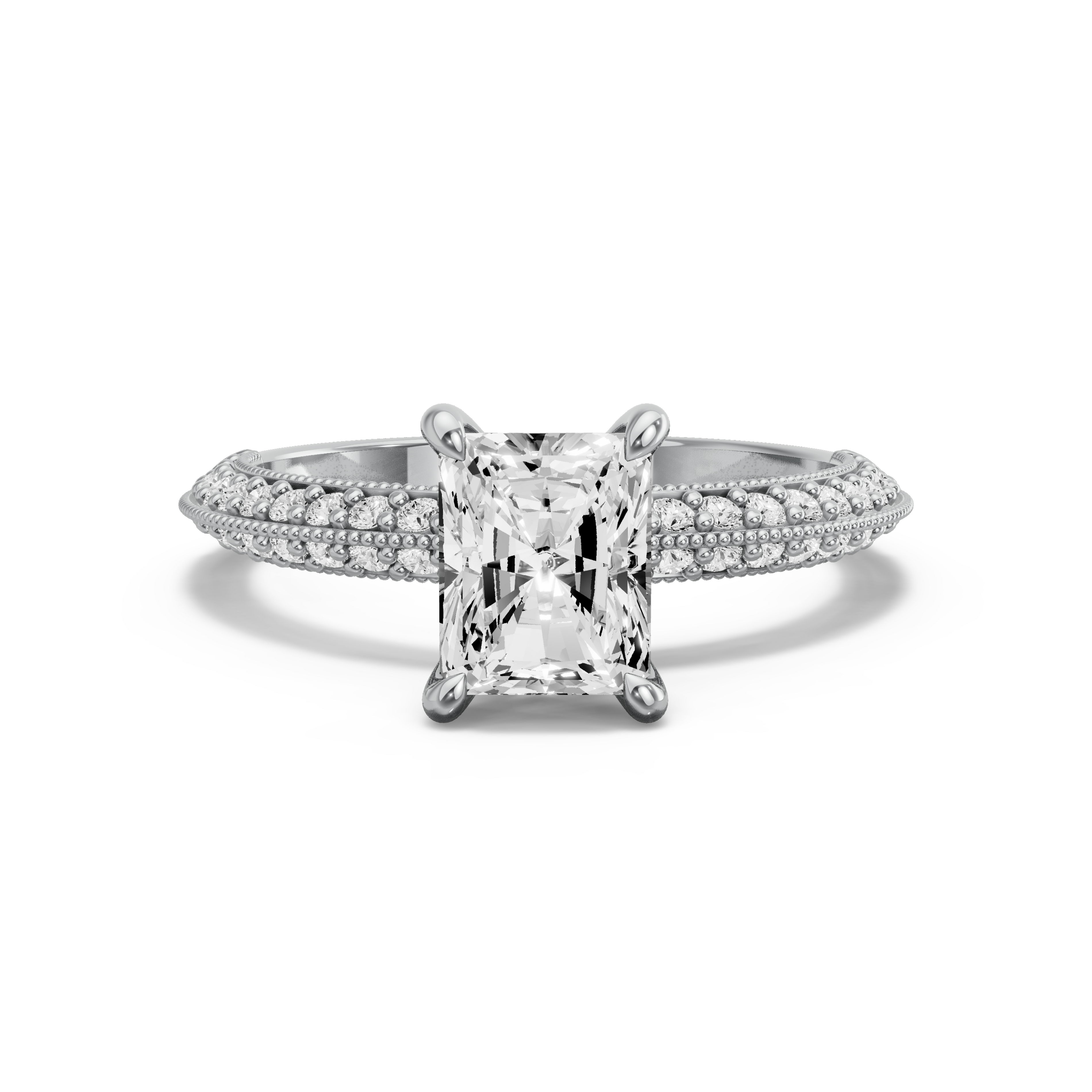 Image for Radiant Four Prong Ring with Knife Edge Pave band in 950 Platinum