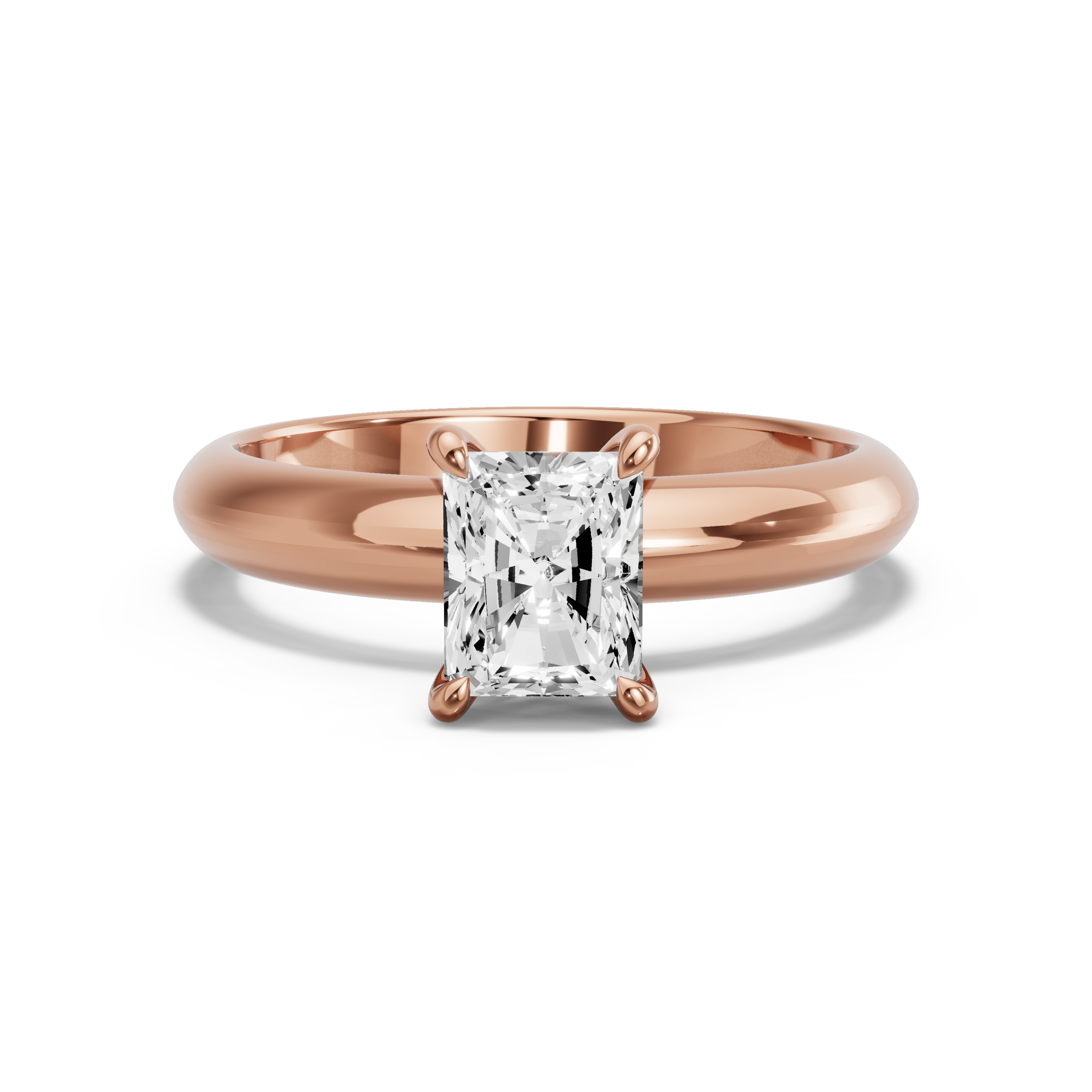 Image for Radiant Four Prong Ring with Knife Edge Solitaire band in 18K Rose Gold