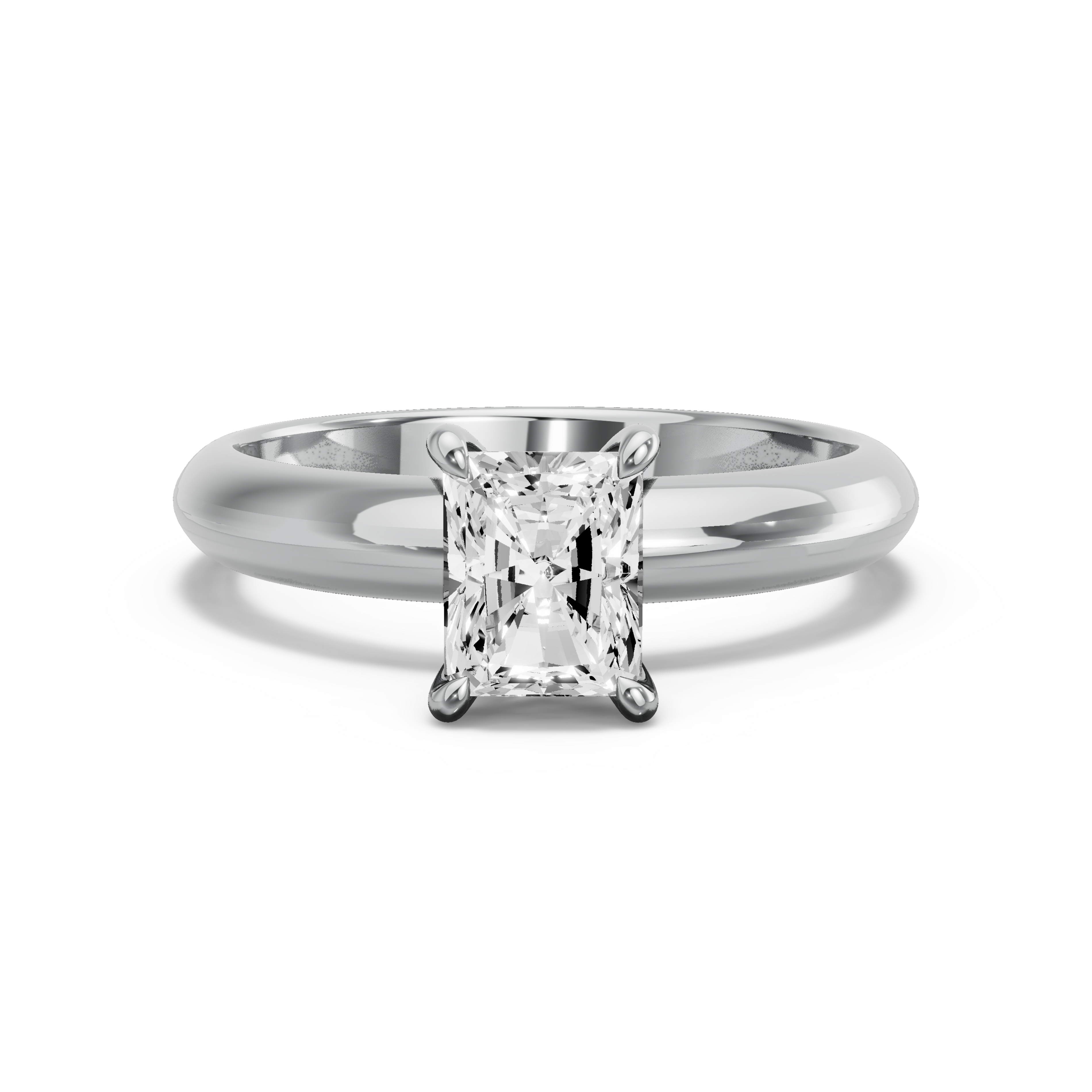 Image for Radiant Four Prong Ring with Knife Edge Solitaire band in 10K White Gold