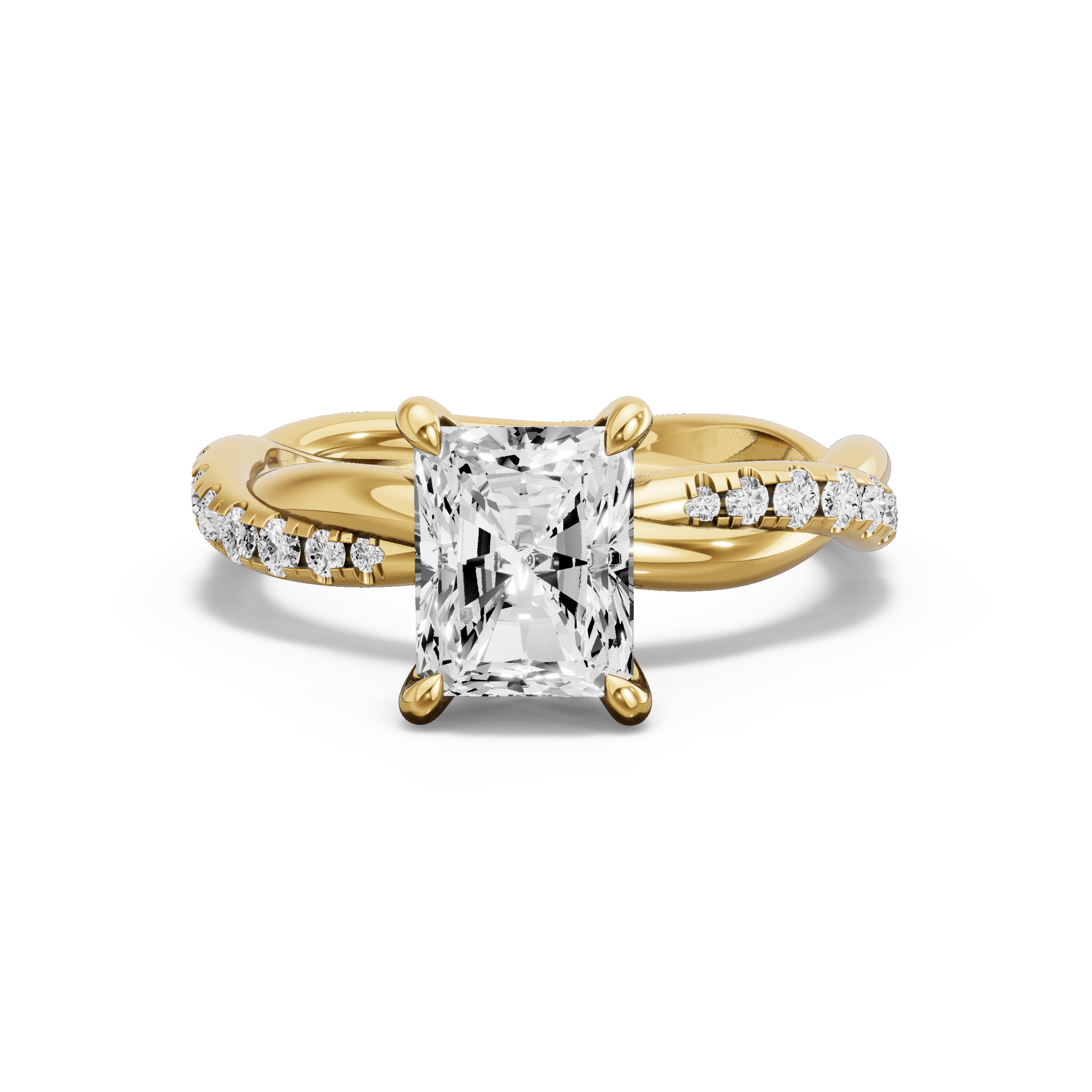 Image for Radiant Four Prong Ring with Rope Pave band in 10K Yellow Gold