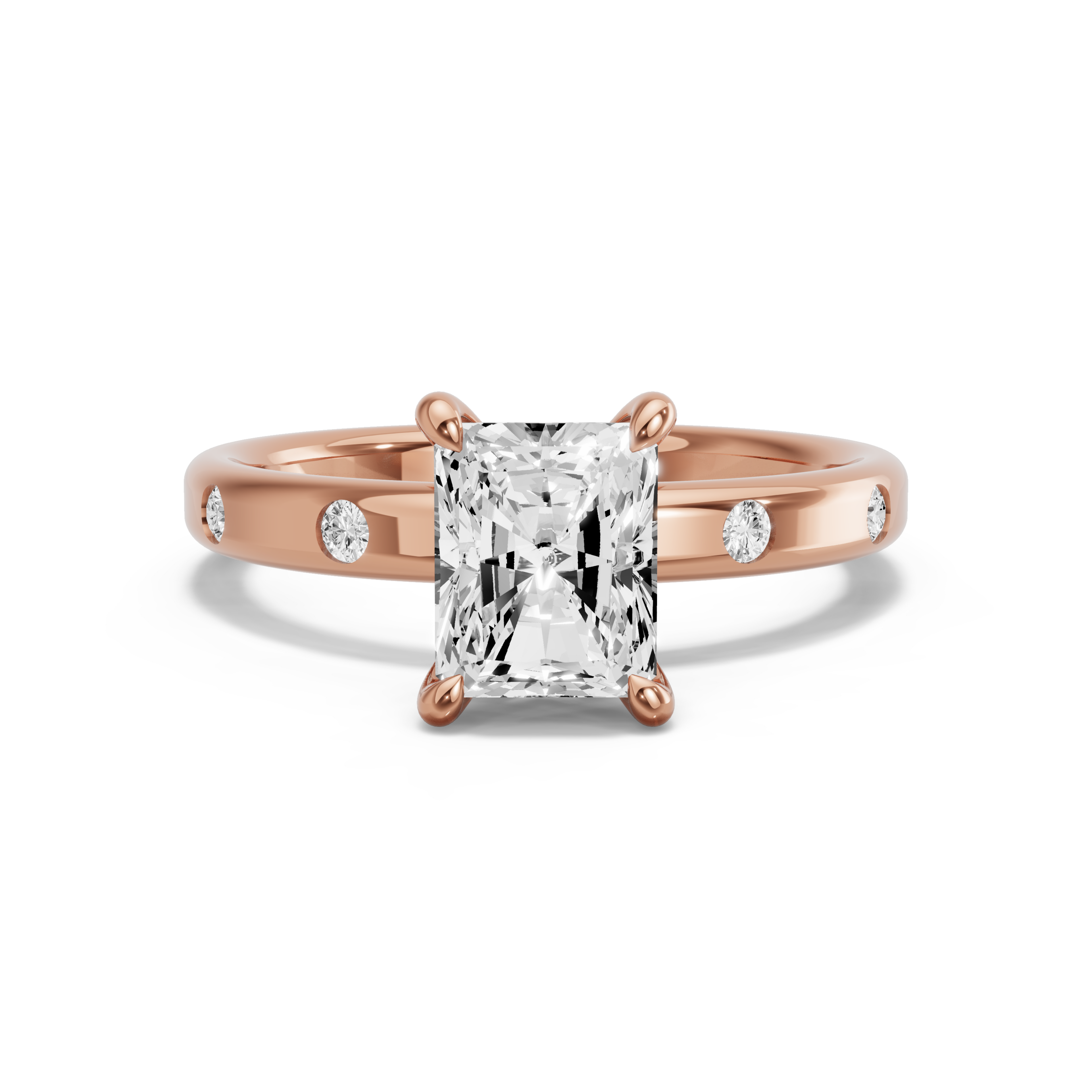 Image for Radiant Four Prong Ring with Sleek Accent band in 14K Rose Gold