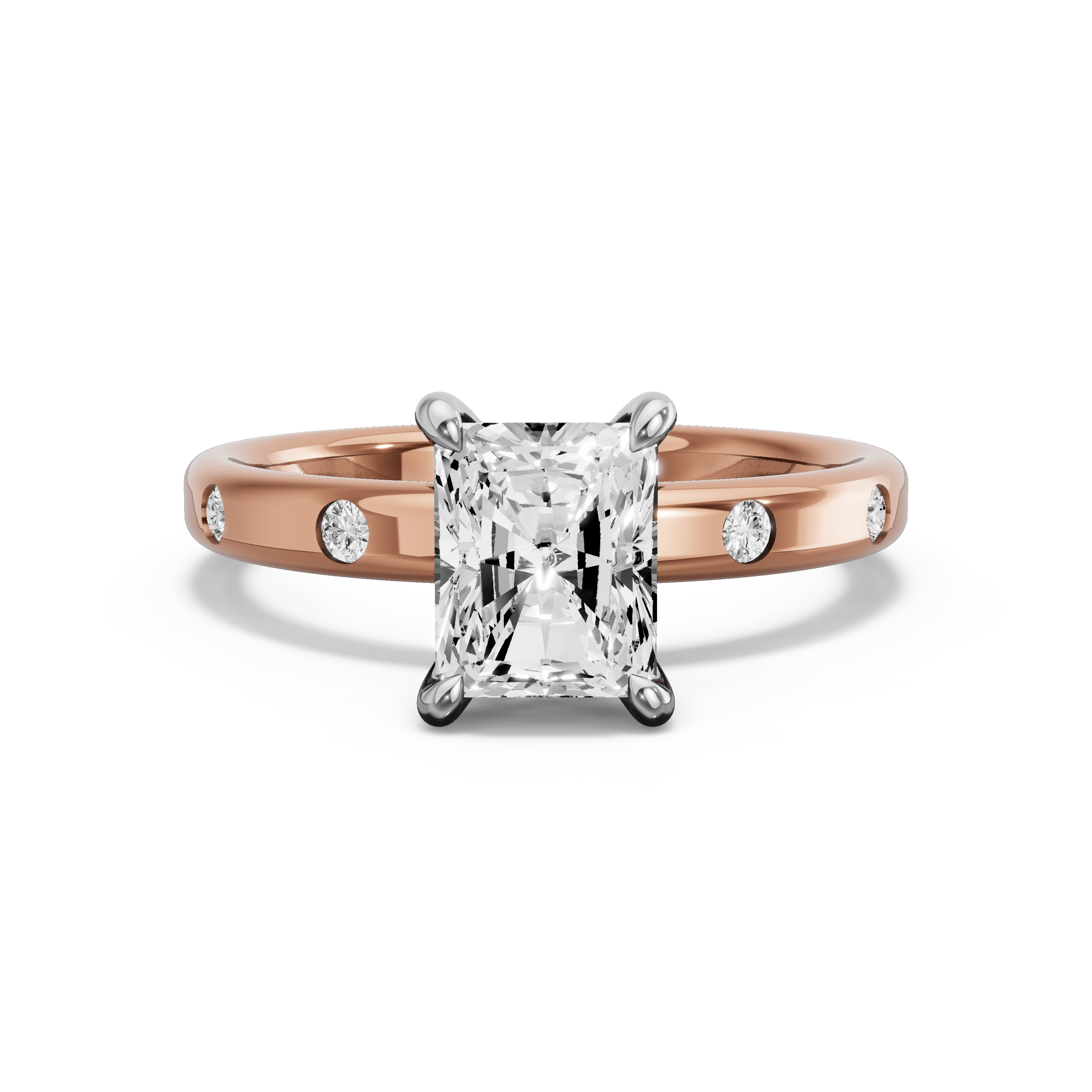 Image for Radiant Four Prong Ring with Sleek Accent band in 14K Two Tone Rose Gold