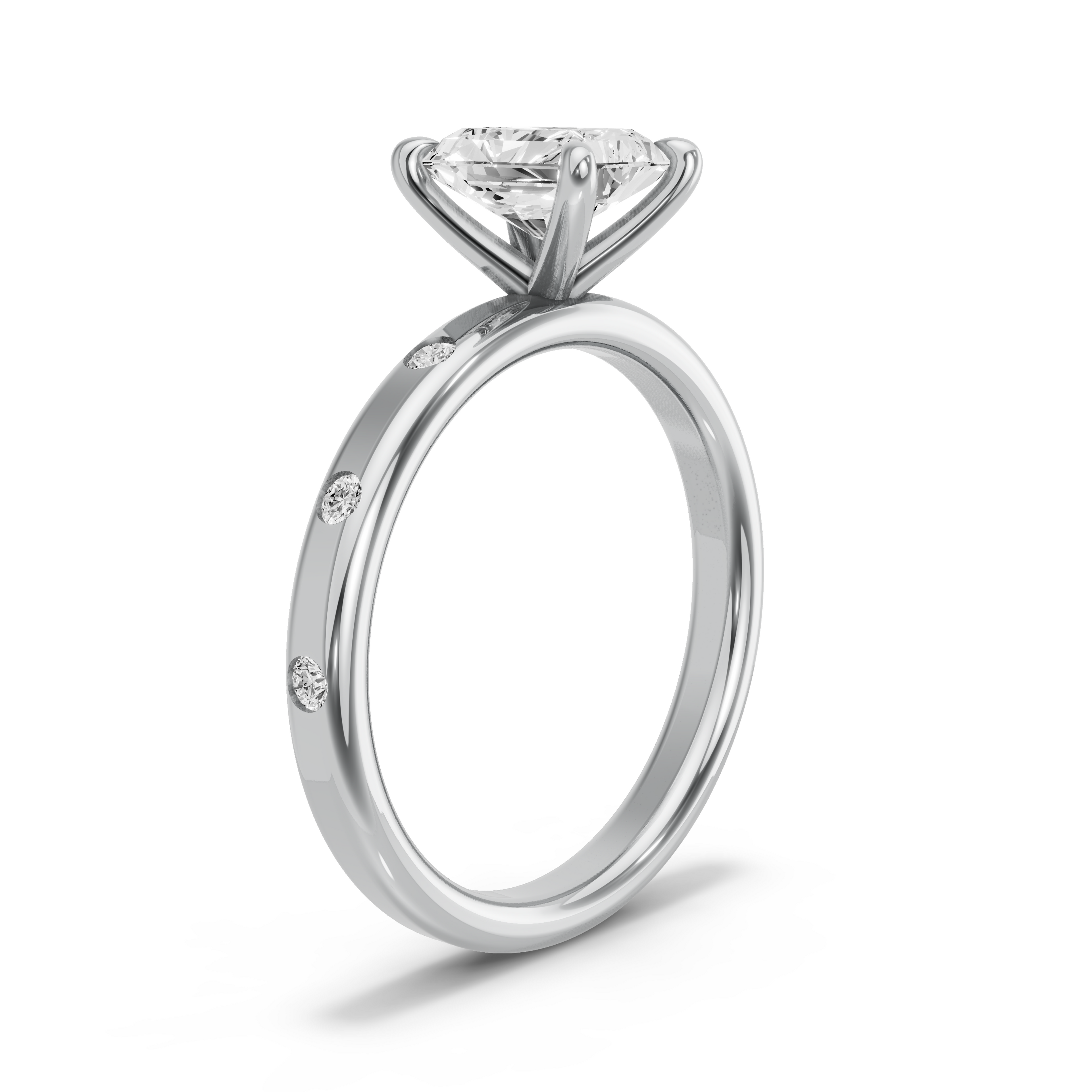 Image for Radiant Four Prong Ring with Sleek Accent band in 10K White Gold