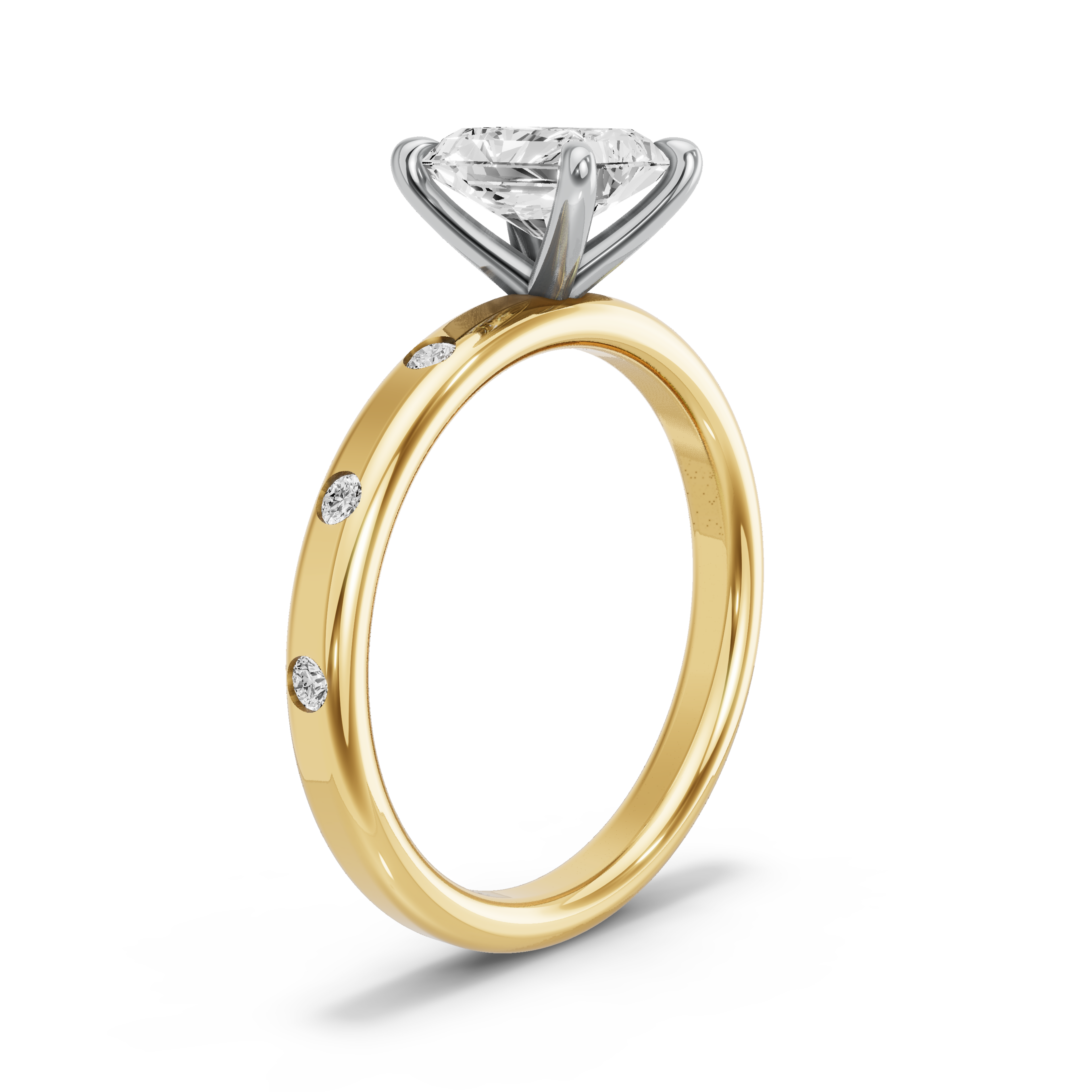 Image for Radiant Four Prong Ring with Sleek Accent band in 18K Two Tone Yellow Gold
