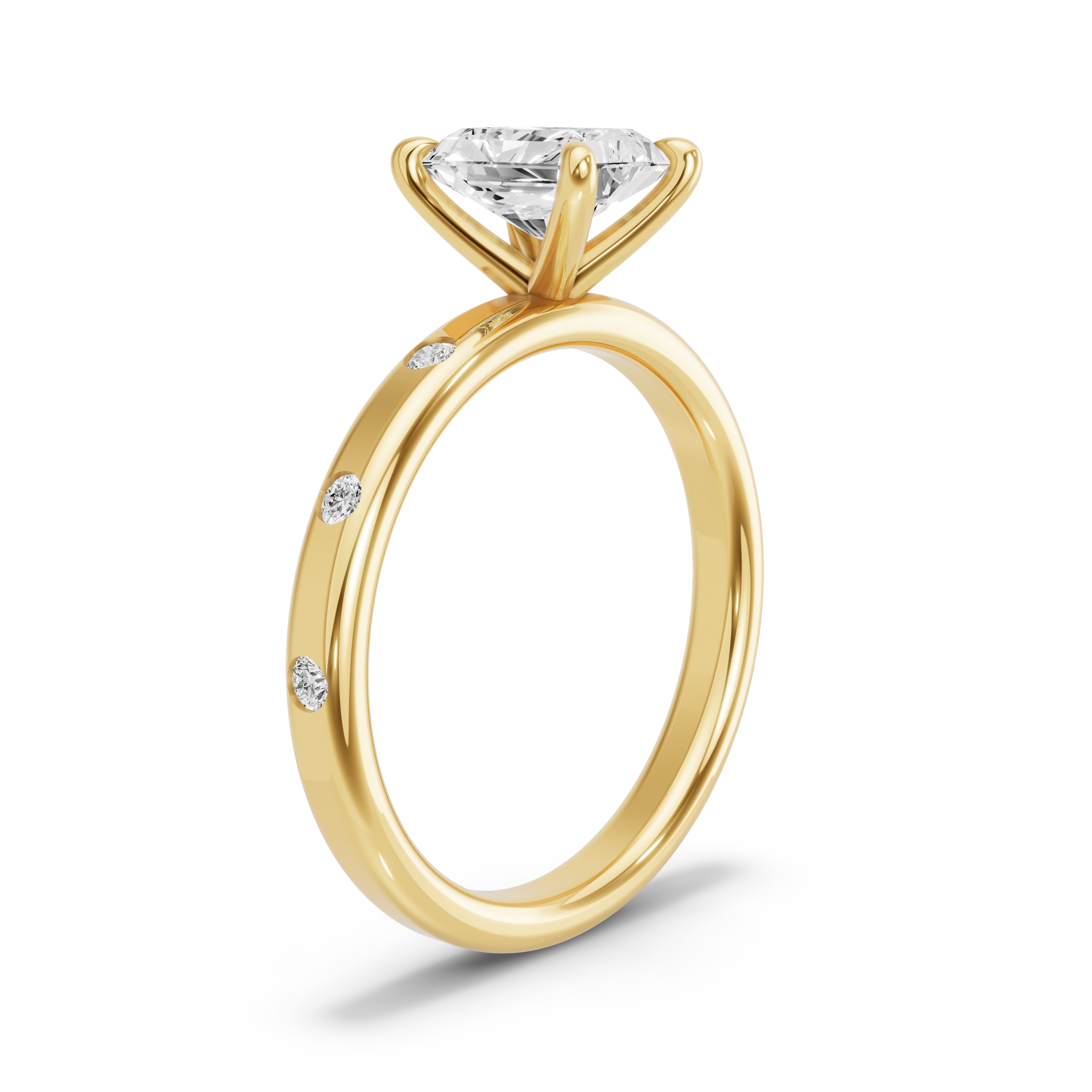 Image for Radiant Four Prong Ring with Sleek Accent band in 14K Yellow Gold